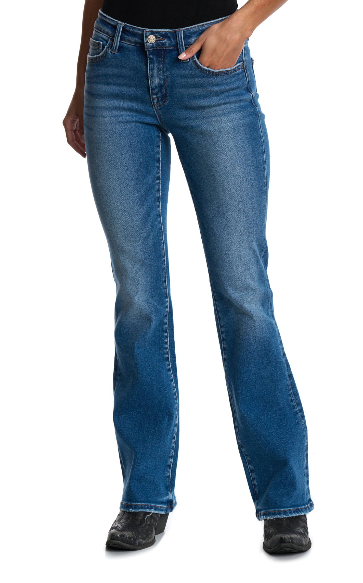 Vervet Women's Medium Wash Low Rise Boot Cut Jeans - Image 1