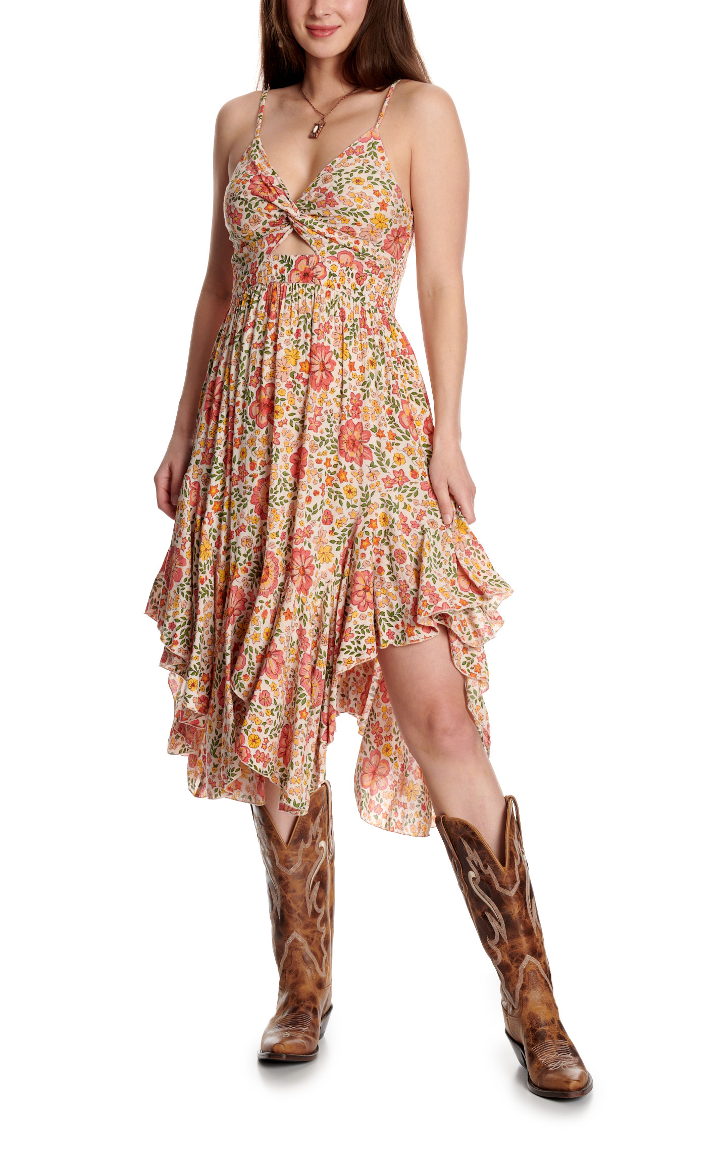 Angie Women's Ivory Floral Print Twist Front Dress - Image 3