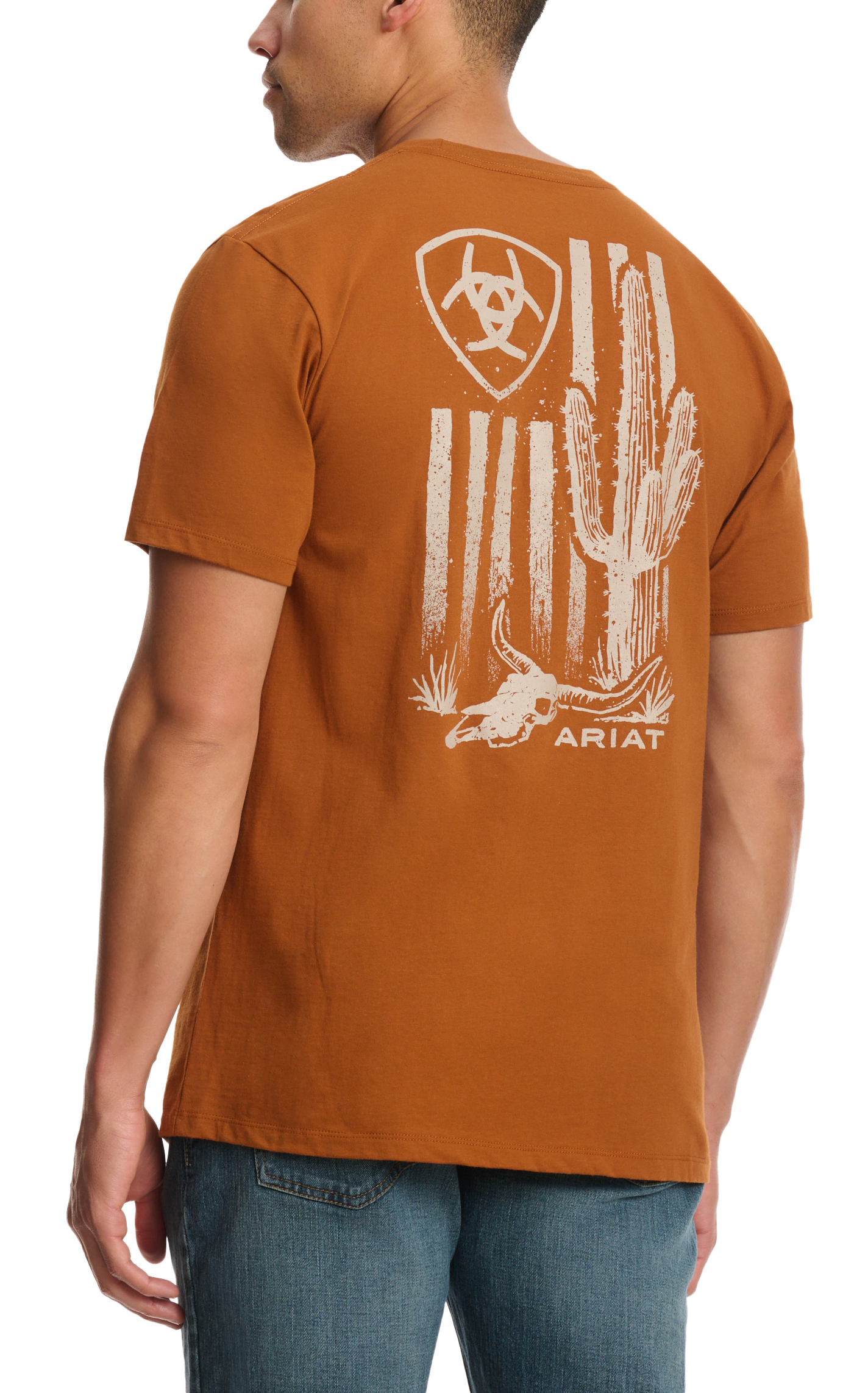 Ariat Men's Burnt Orange Cactus Flag Logo Graphic T-Shirt - Image 1