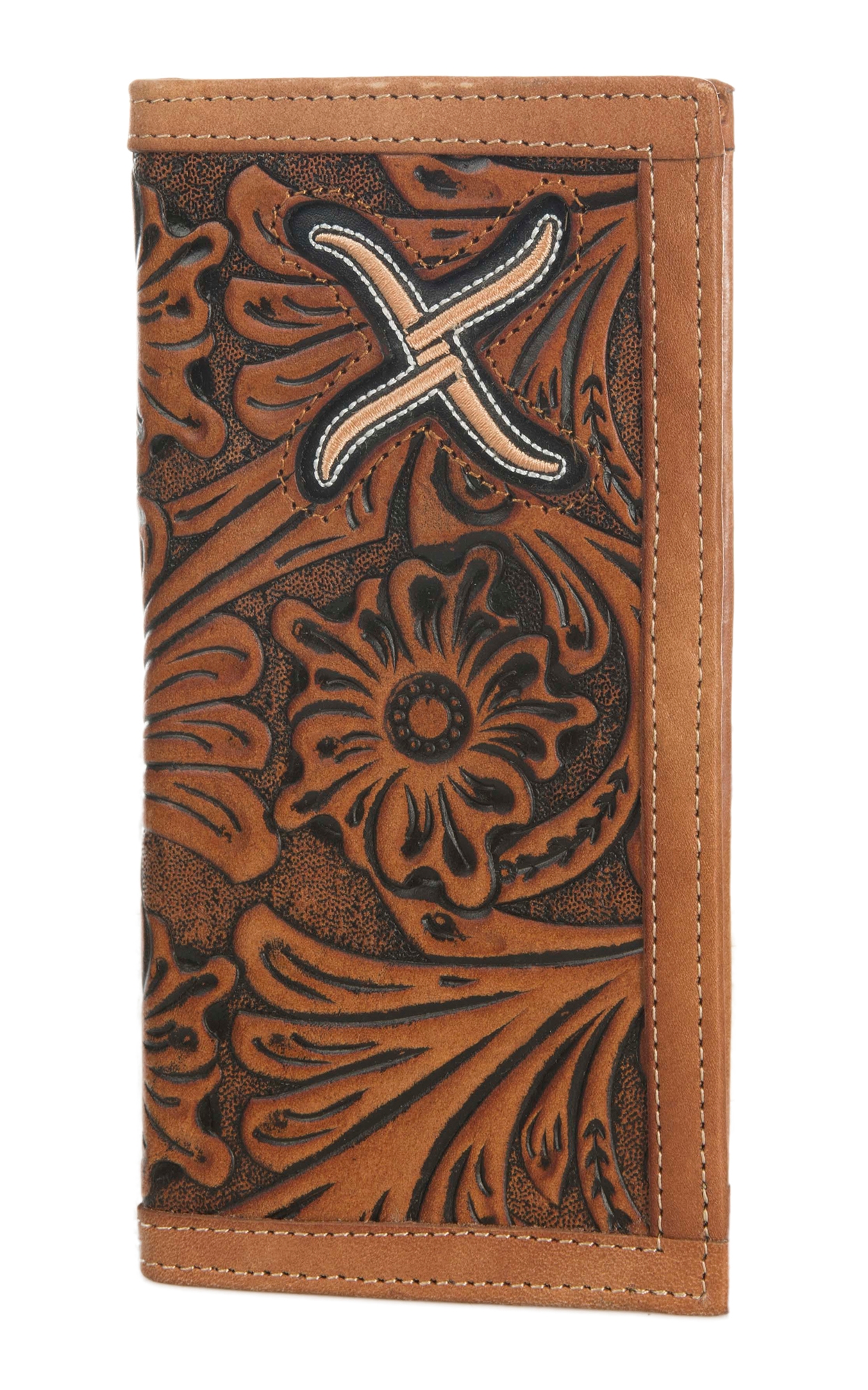Twisted X Men's Natural Tooled Leather with Embroidered Inlay Rodeo Wallet - Image 1