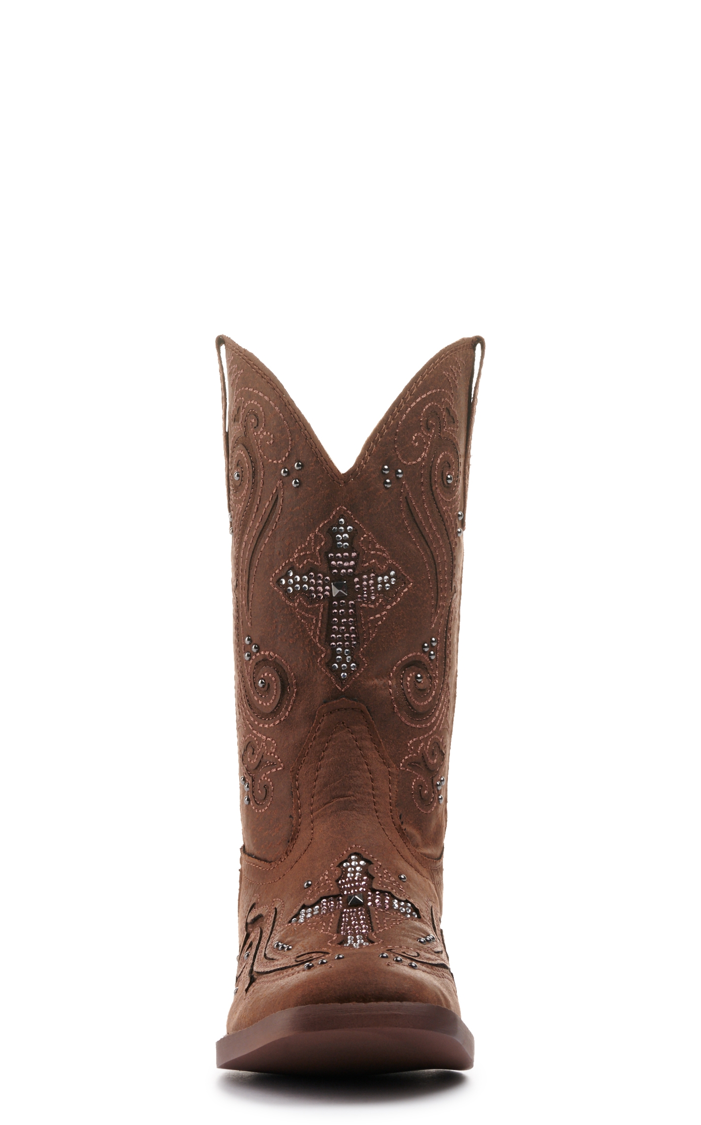 Roper Kids Brown with Crystal Cross & Studs Square Toe Cowboy Boots - Image 1