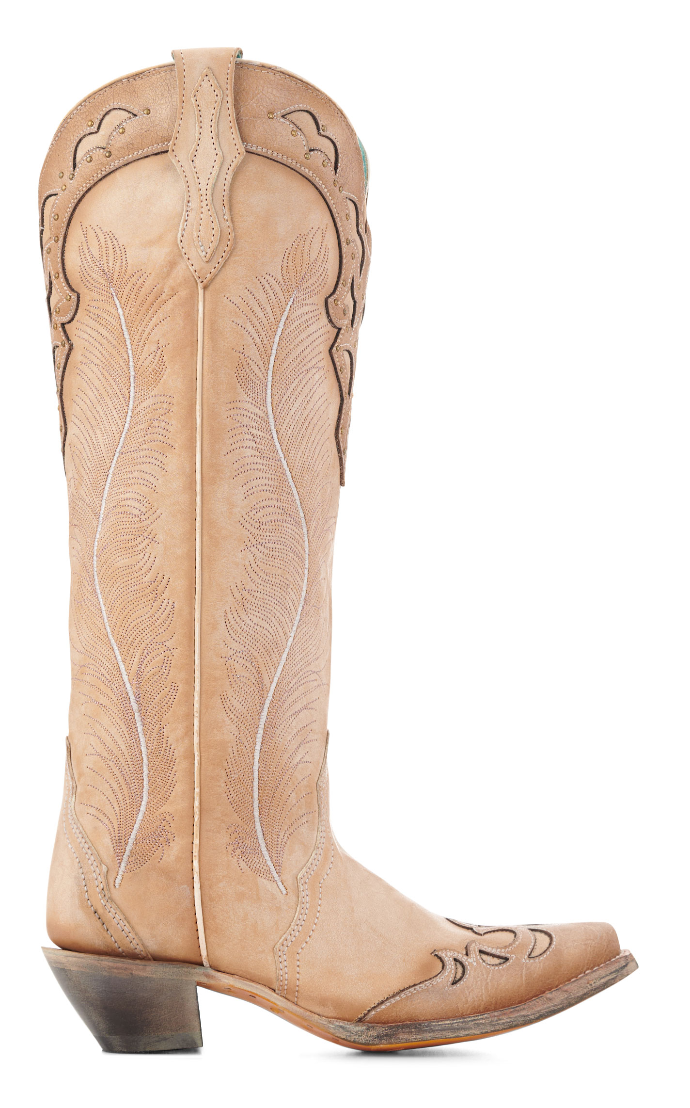 Corral Women's Sand Crackled Overlay & Studs Snip Toe Cowboy Boots - Image 1