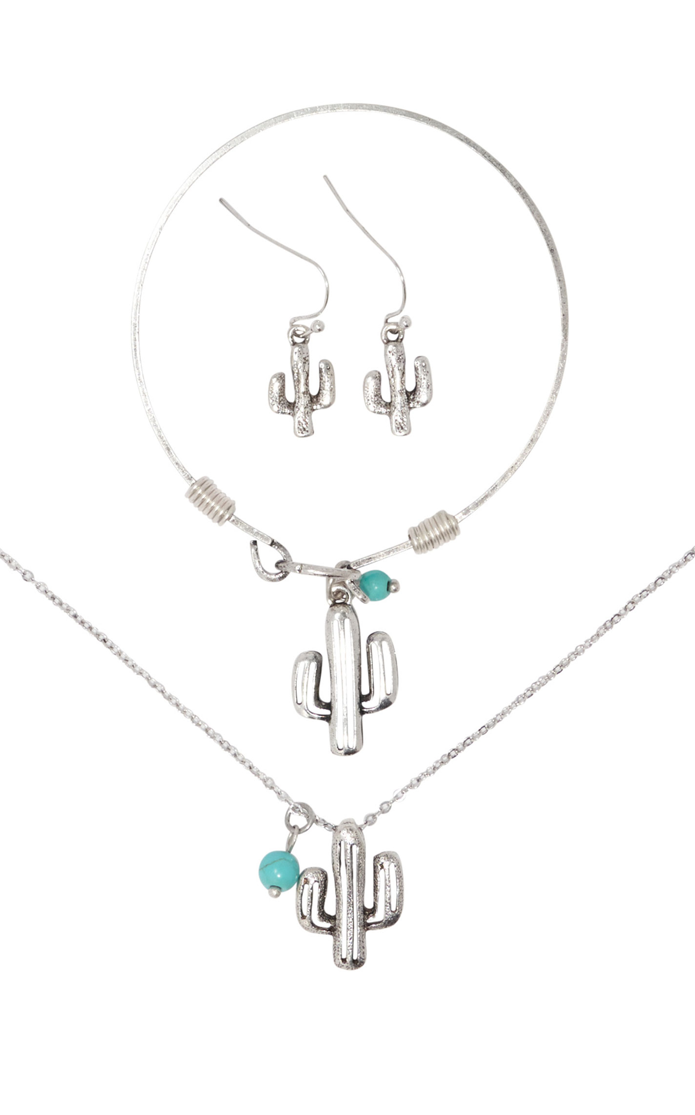 Blazin Roxx 3-Piece Silver Turquoise Cactus Jewelry Set - Image 1