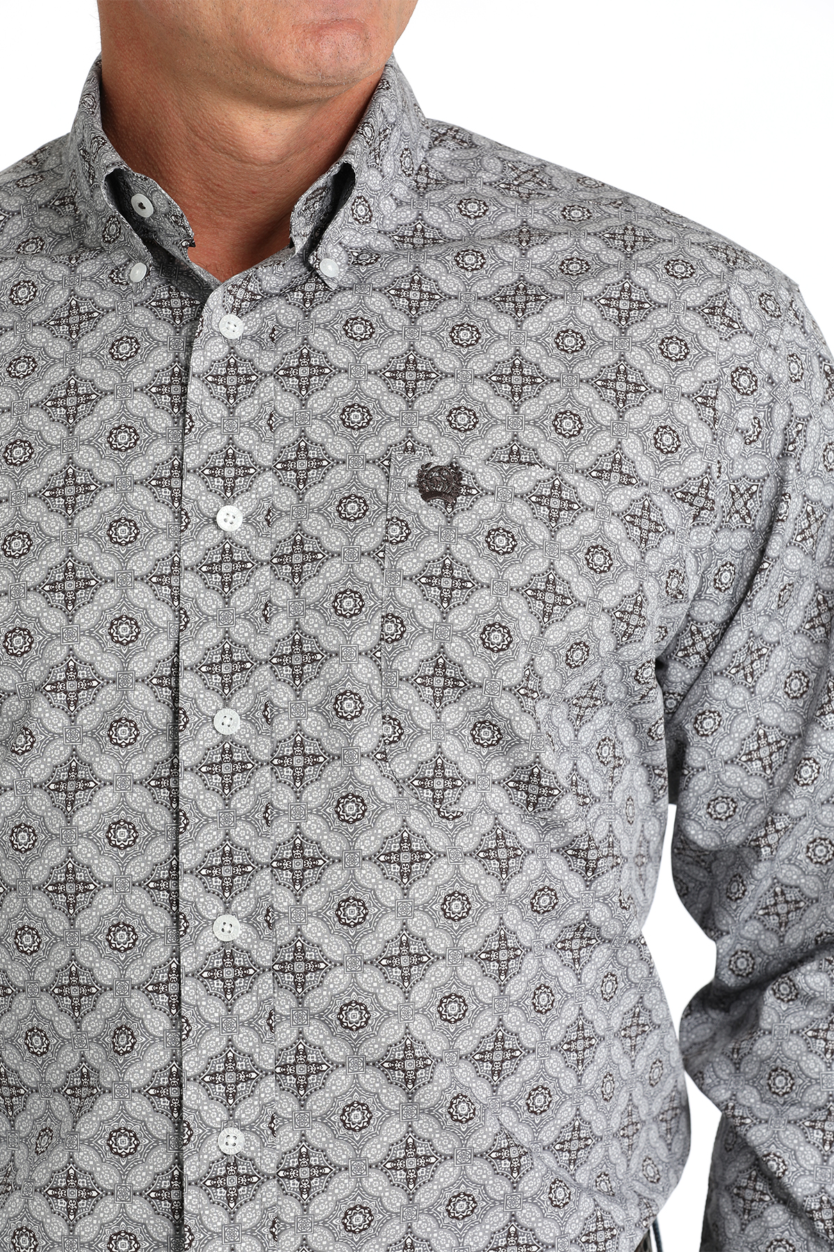 Cinch Men's Chocolate & Gray Geo Western Shirt - Image 1