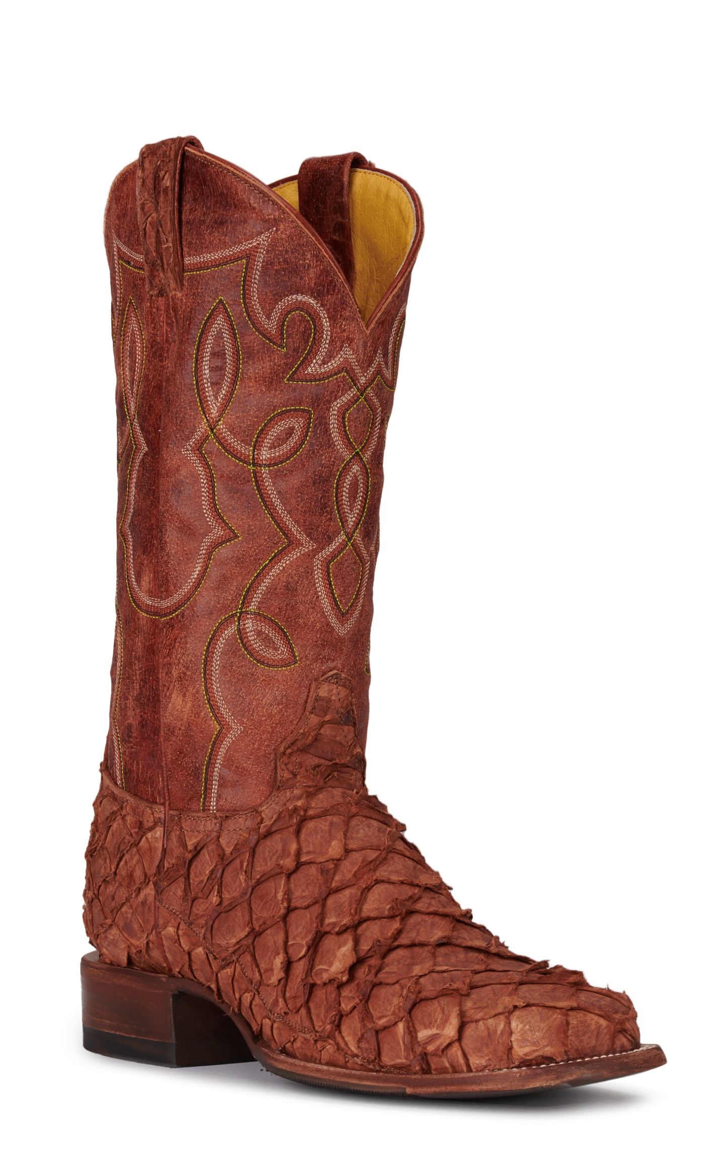 Cavender's Men's Mango Buffalo and Peanut Piracuru Wide Square Toe Exotic Cowboy Boots - Image 1