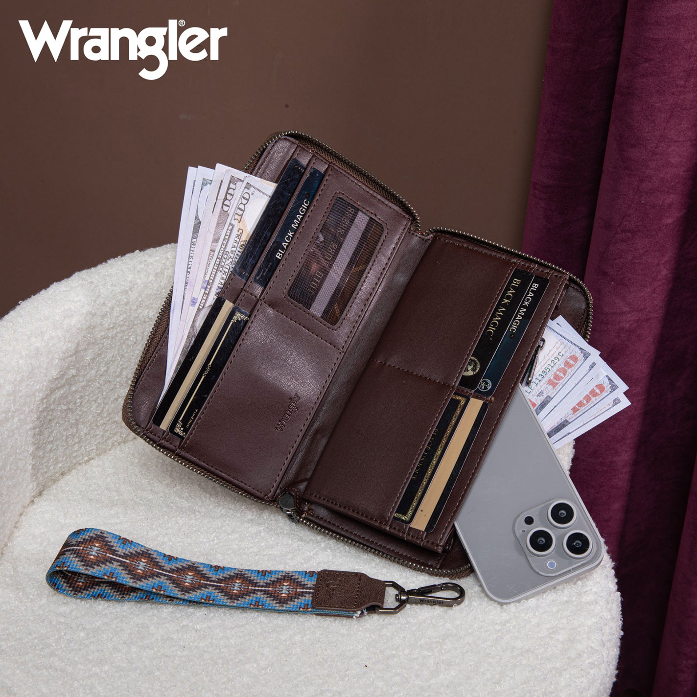 Wrangler Coffee Aztec Wristlet Long Wallet - Image 1