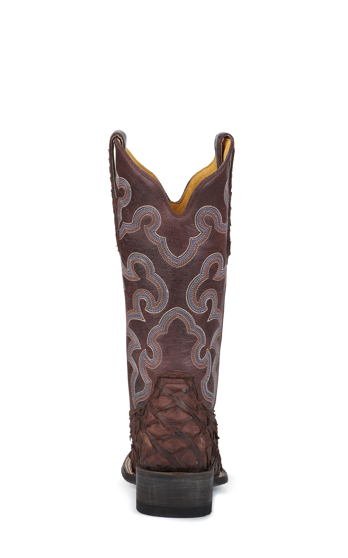 Cavender's Women's Cigar Brown Pirarucu and Chocolate Wide Square Toe Exotic Cowboy Boots - Image 1