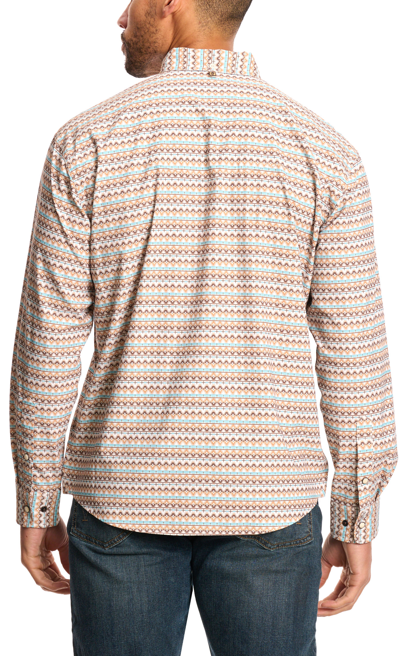 Rafter C Outdoors Men's Coffee Turquoise Aztec Fishing Shirt - Image 1