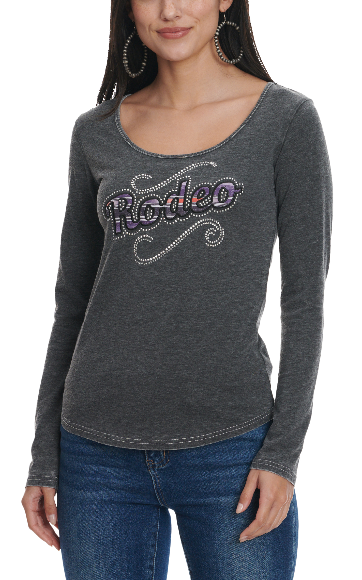 Cowgirl Hardware Women's Charcoal Serape Rodeo & Bling Long Sleeve T-Shirt - Image 1