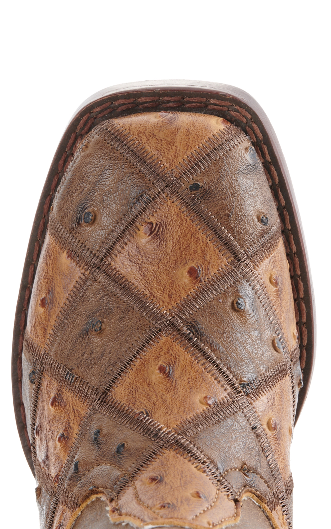 Roper Kids Brown And Tan Faux Ostrich Patchwork Square Toe Cowboy Boots - Image 1