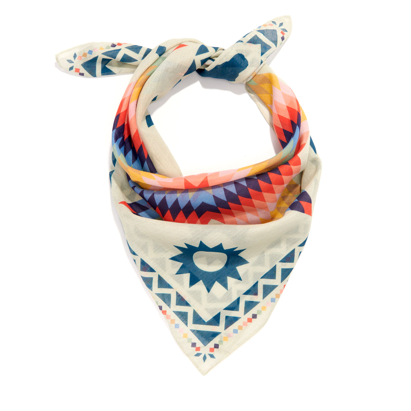 Fringe Scarves Sun Star White Quilt Print Bandana  - Image 1
