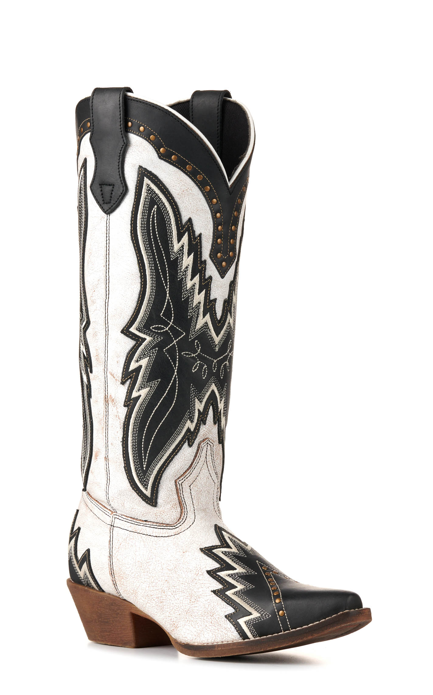 Laredo Women's Shawnee Off White with Black Overlays and Studs Snip Toe Tall Cowboy Boots - Image 1