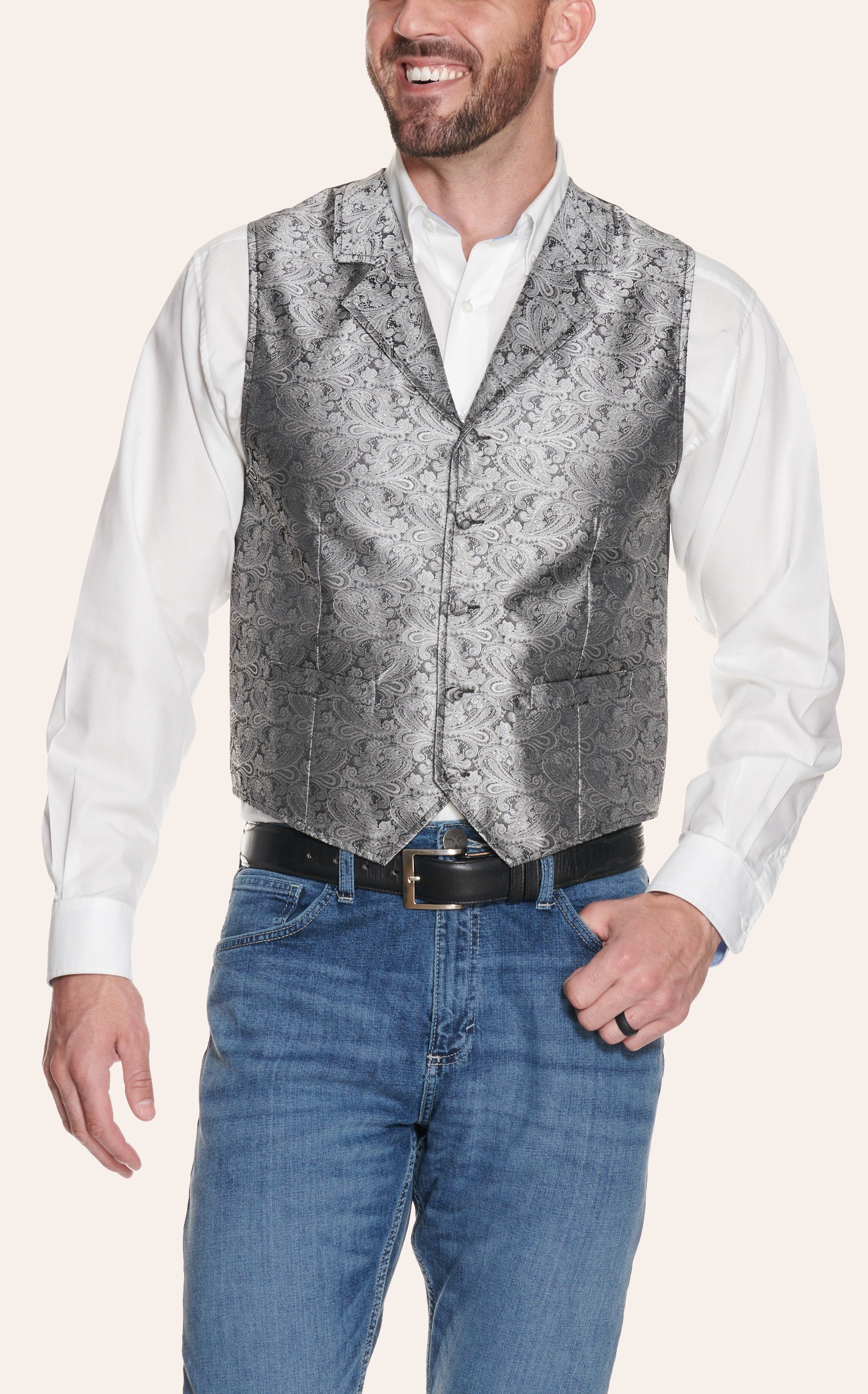 Scully Men's Rangewear Gray Paisley and Black Western Vest - Image 1