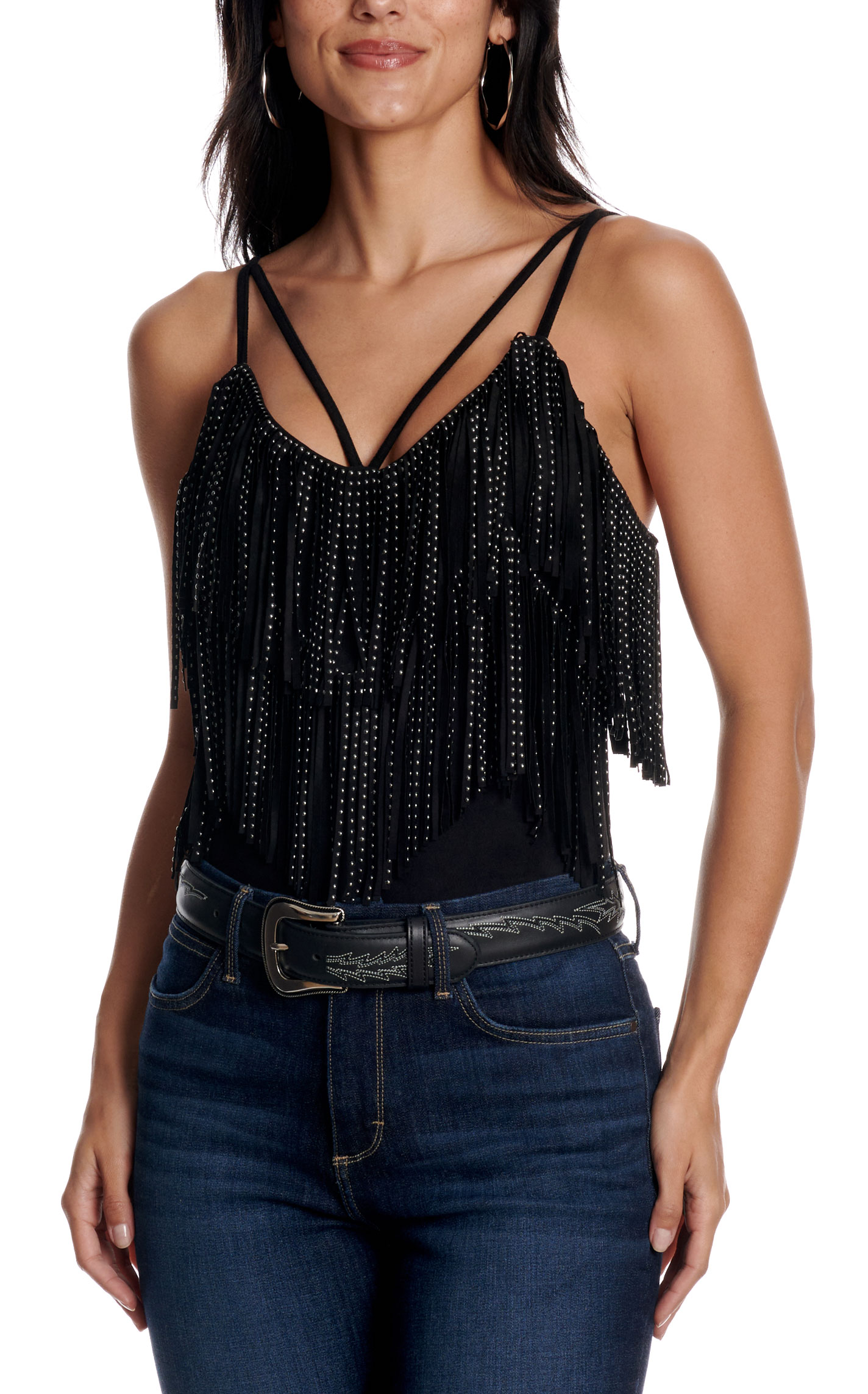Blue B Women's Black Fringe Bodysuit - Image 1