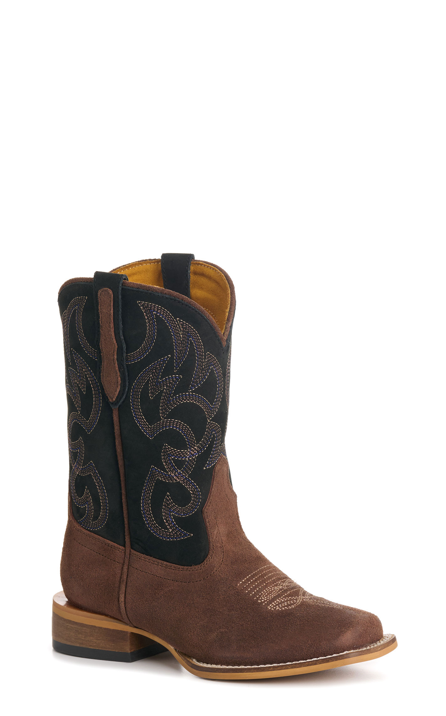 Cavender’s Youth's Black & Brown Roughout Suede Square Toe Cowboy Boots - Image 1