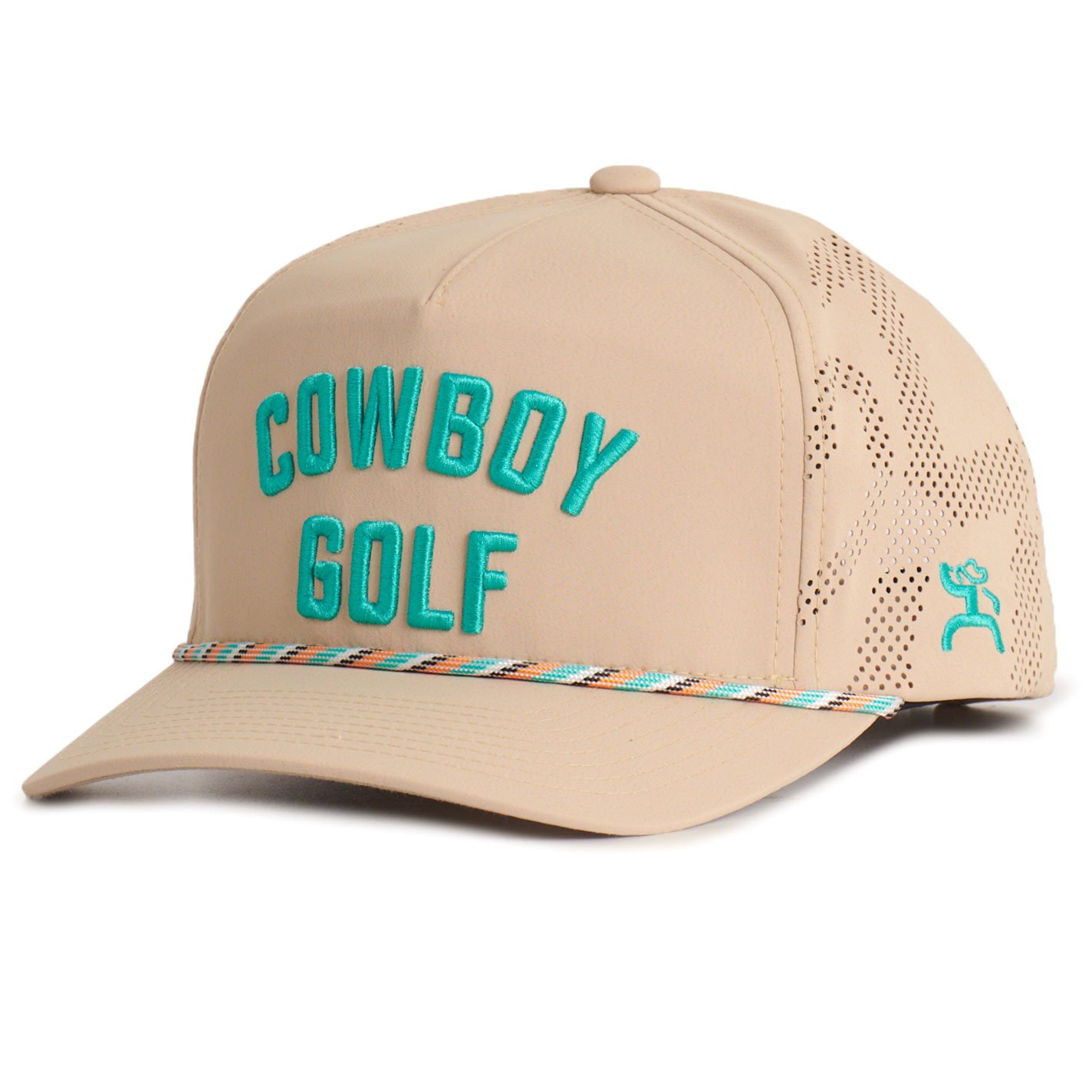 Hooey Tan and Teal Cowboy Golf Embroidered Snapback Rope Cap - Image 1