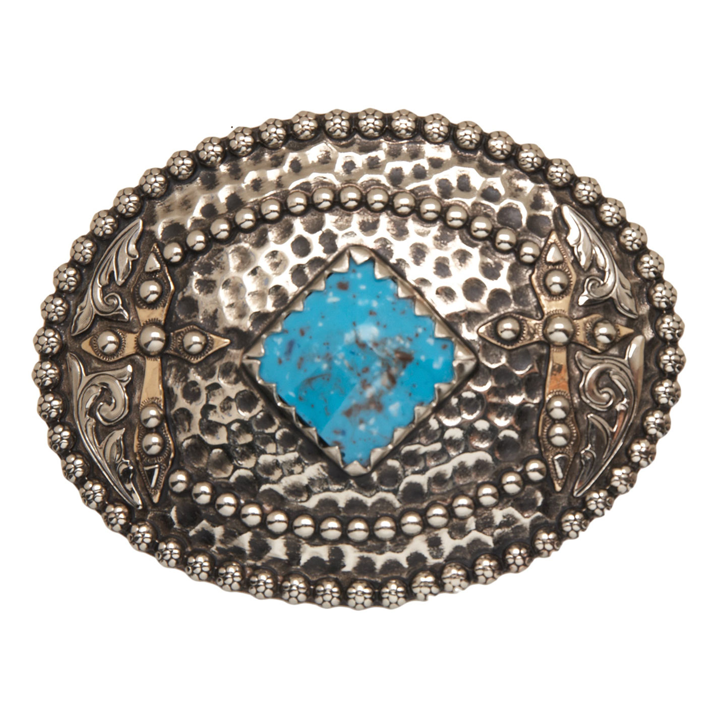 Andwest Antique Silver Amistad Crosses & Turquoise Diamond Belt Buckle - Image 1