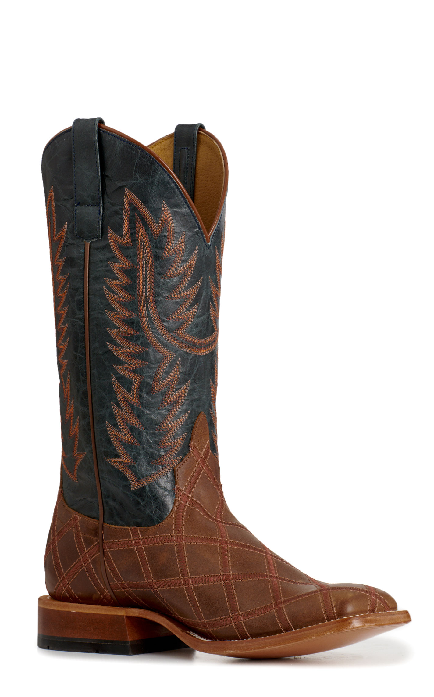 Anderson Bean Men's Horsepower Brown Patchwork & Navy Square Toe Cowboy Boots - Image 1