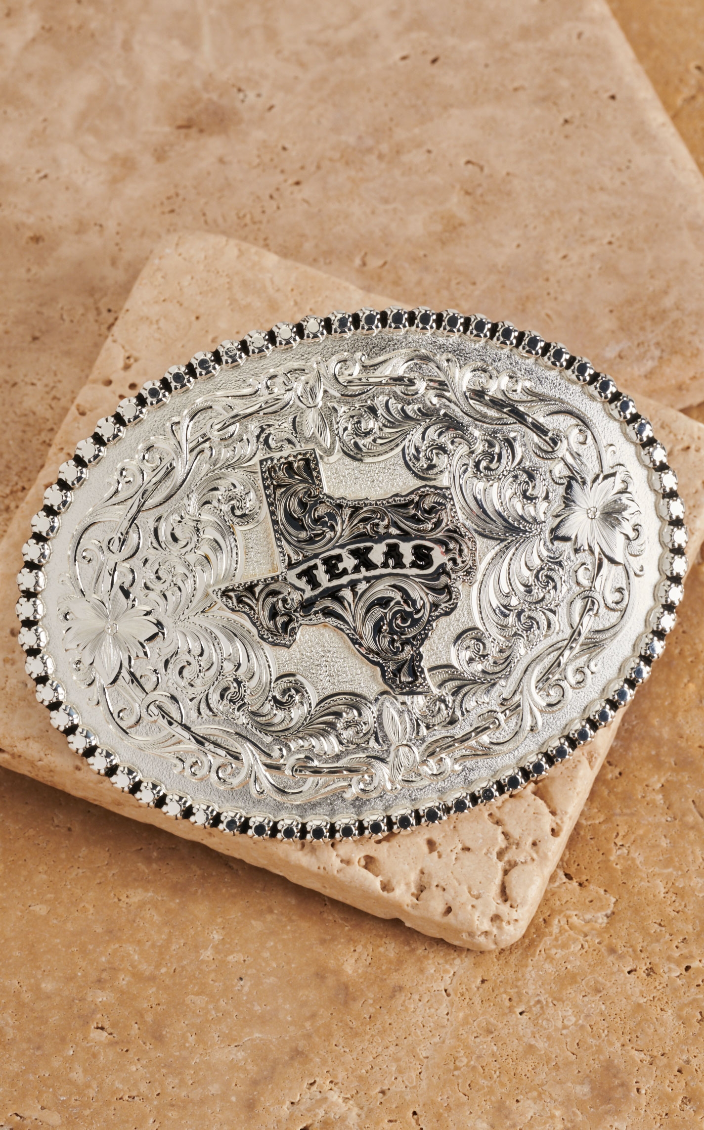 Montana Silversmiths Silver Texas Floral Belt Buckle - Image 1