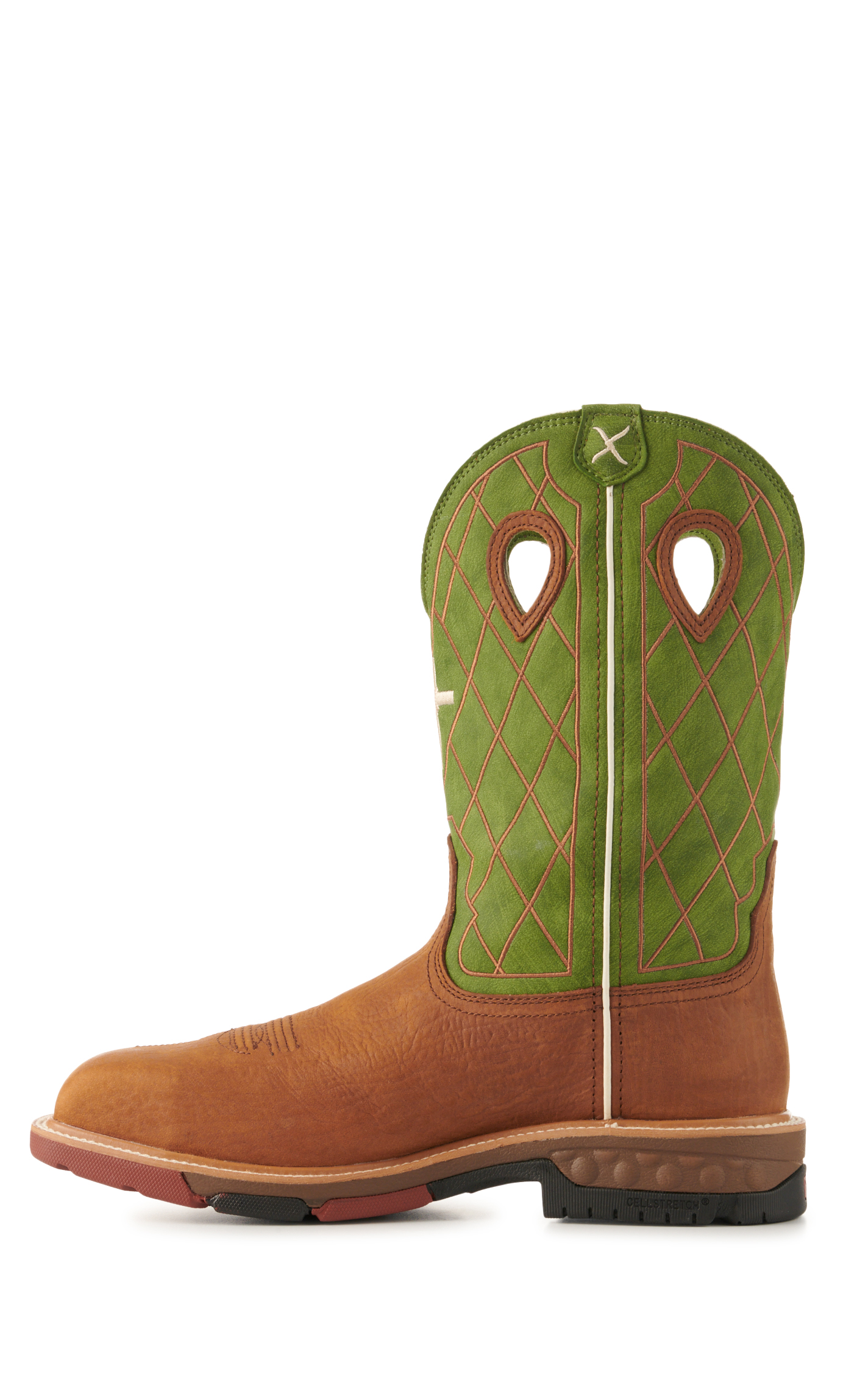 Twisted X Men's Latte and Green with Cross CellStretch Wide Composite Square Toe Work Boots - Image 1