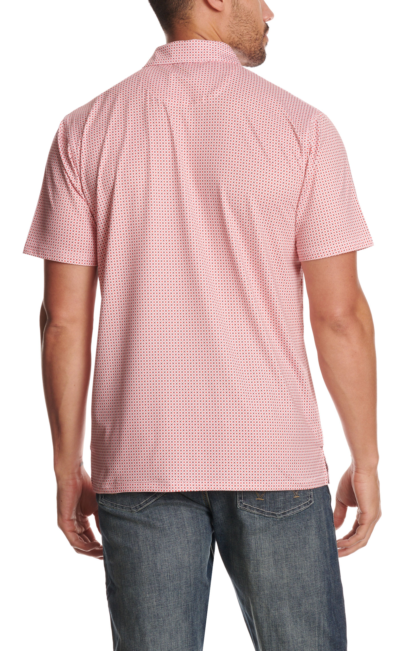 Rafter C Men's Red Micro Grid Geo Print Polo Shirt - Image 1