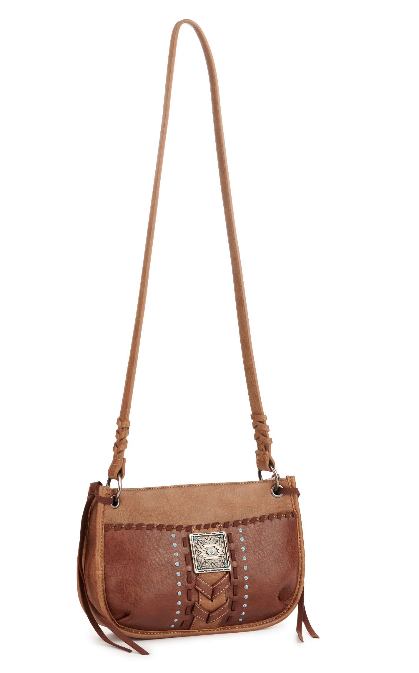 Justin Pecan Leather Stitch Concho Crossbody Bag - Image 1