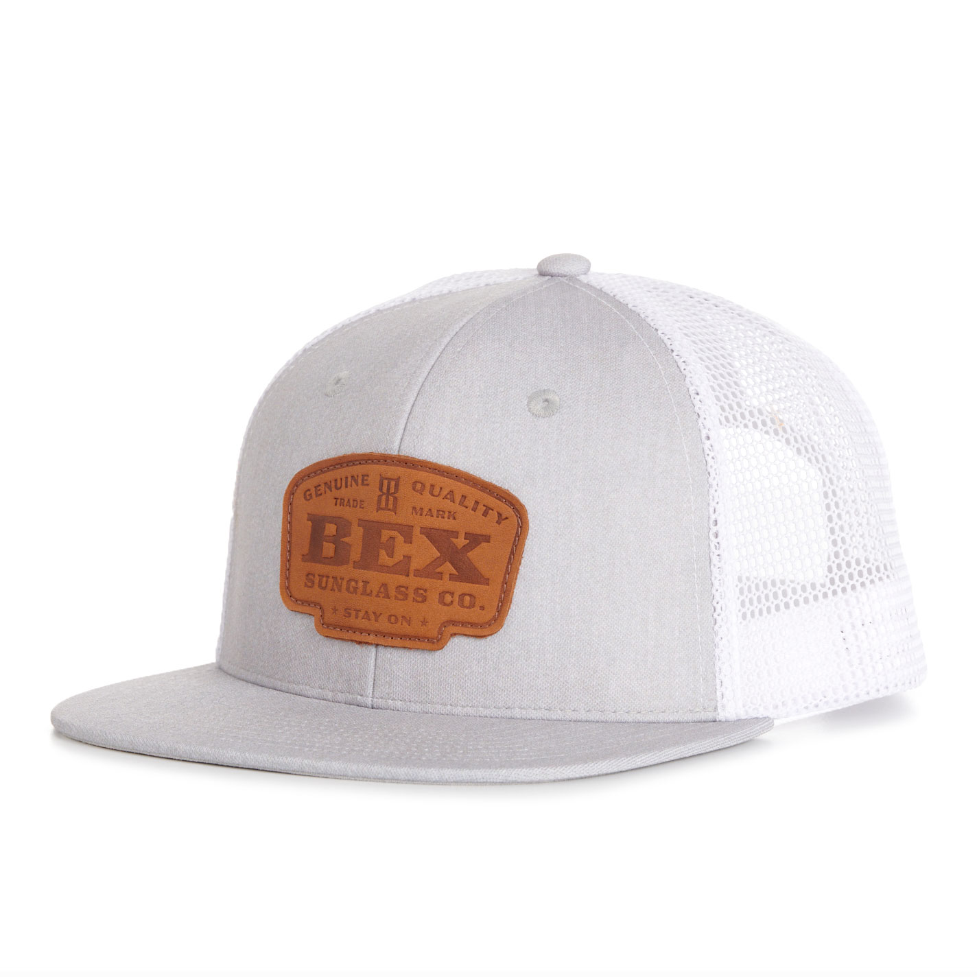Bex Light Gray & White Rustler Leather Patch Flat Bill Cap - Image 1