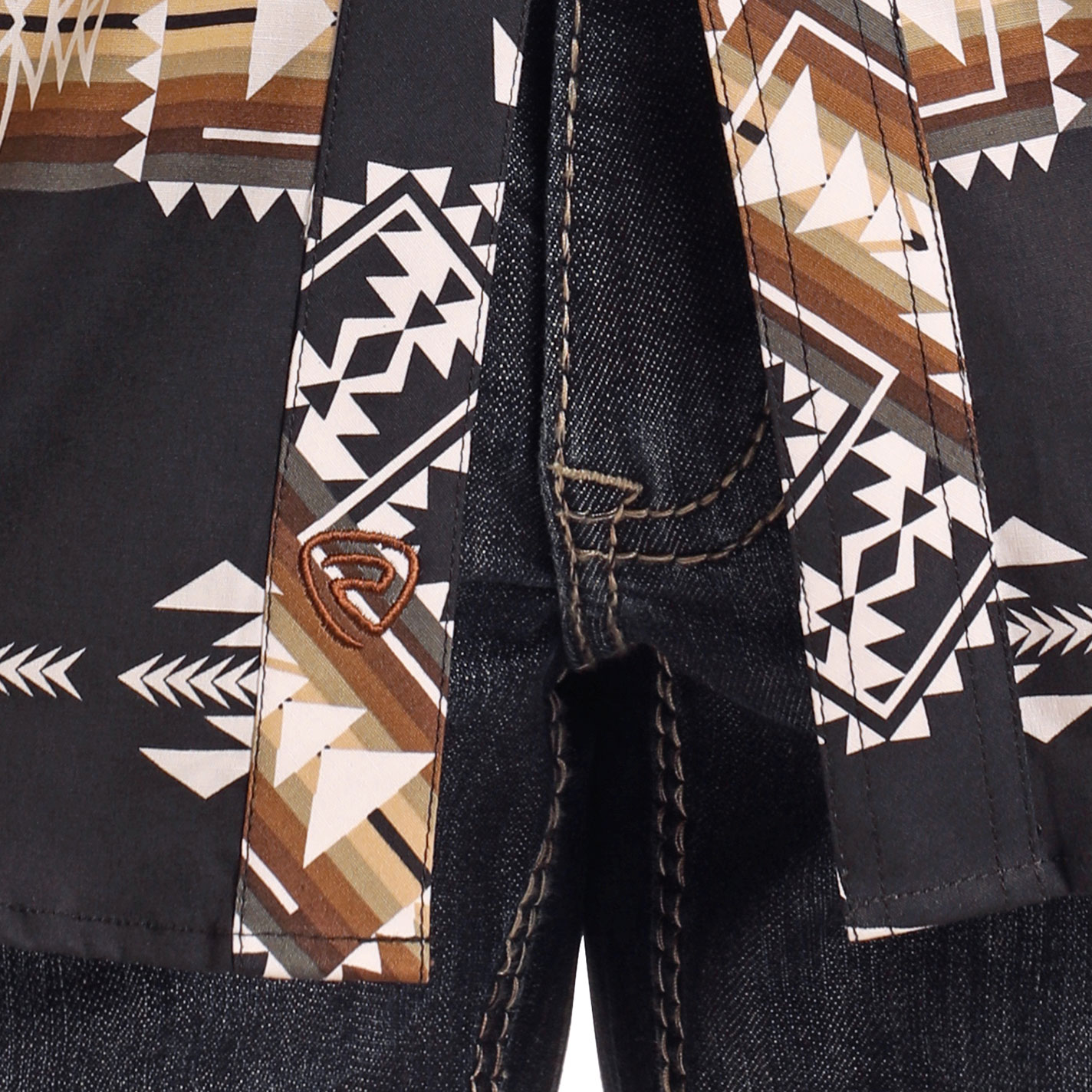 Rock & Roll Denim Men's Black & Shades of Coffee Aztec Western Shirt - Image 1
