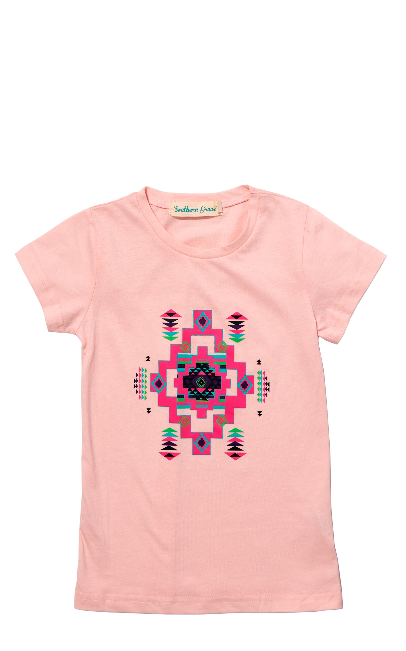 Southern Grace Girl's Bubblegum Aztec Graphic T-Shirt - Image 1