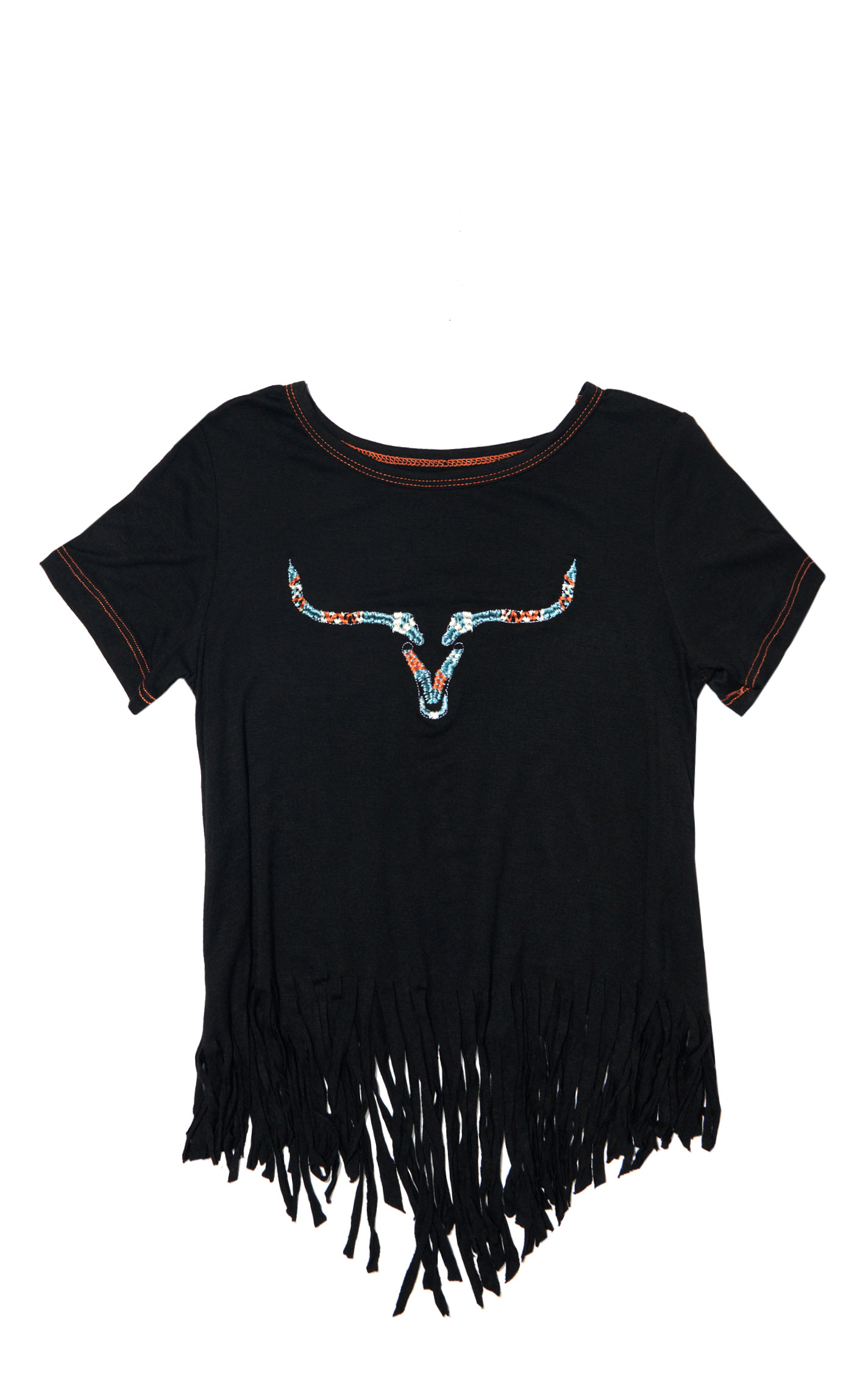 Cowgirl Hardware Girl's Black Ghost Skull Fringe Top - Image 1