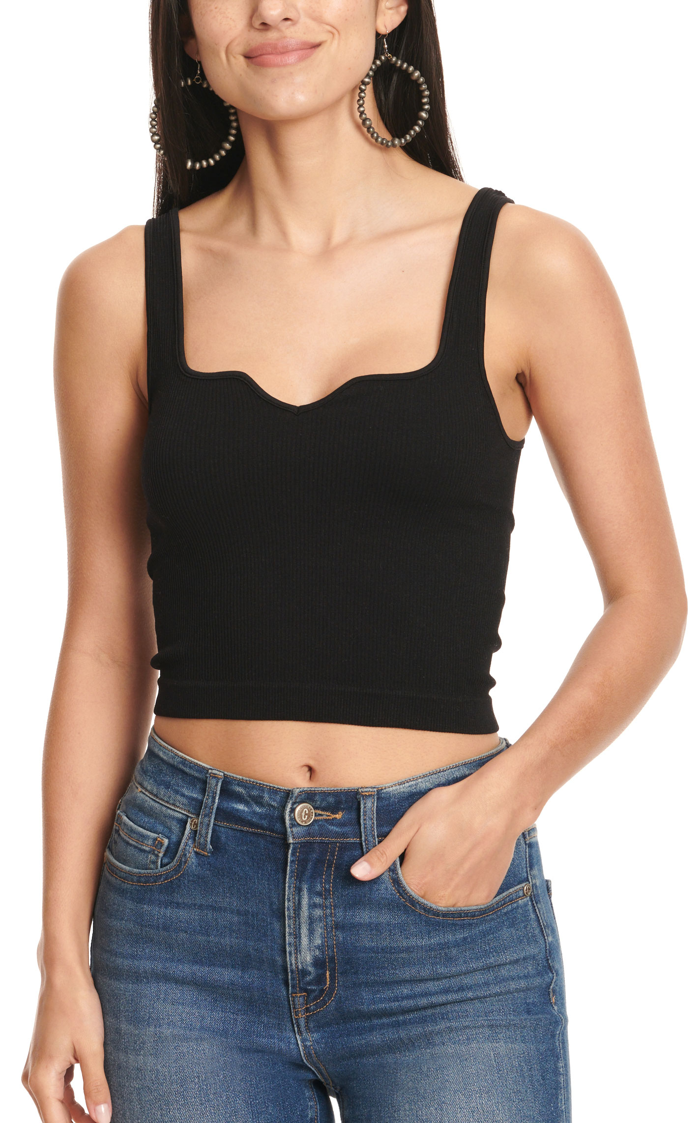 Suzette Collection Women's Black Ribbed Cropped Tank Top - Image 1