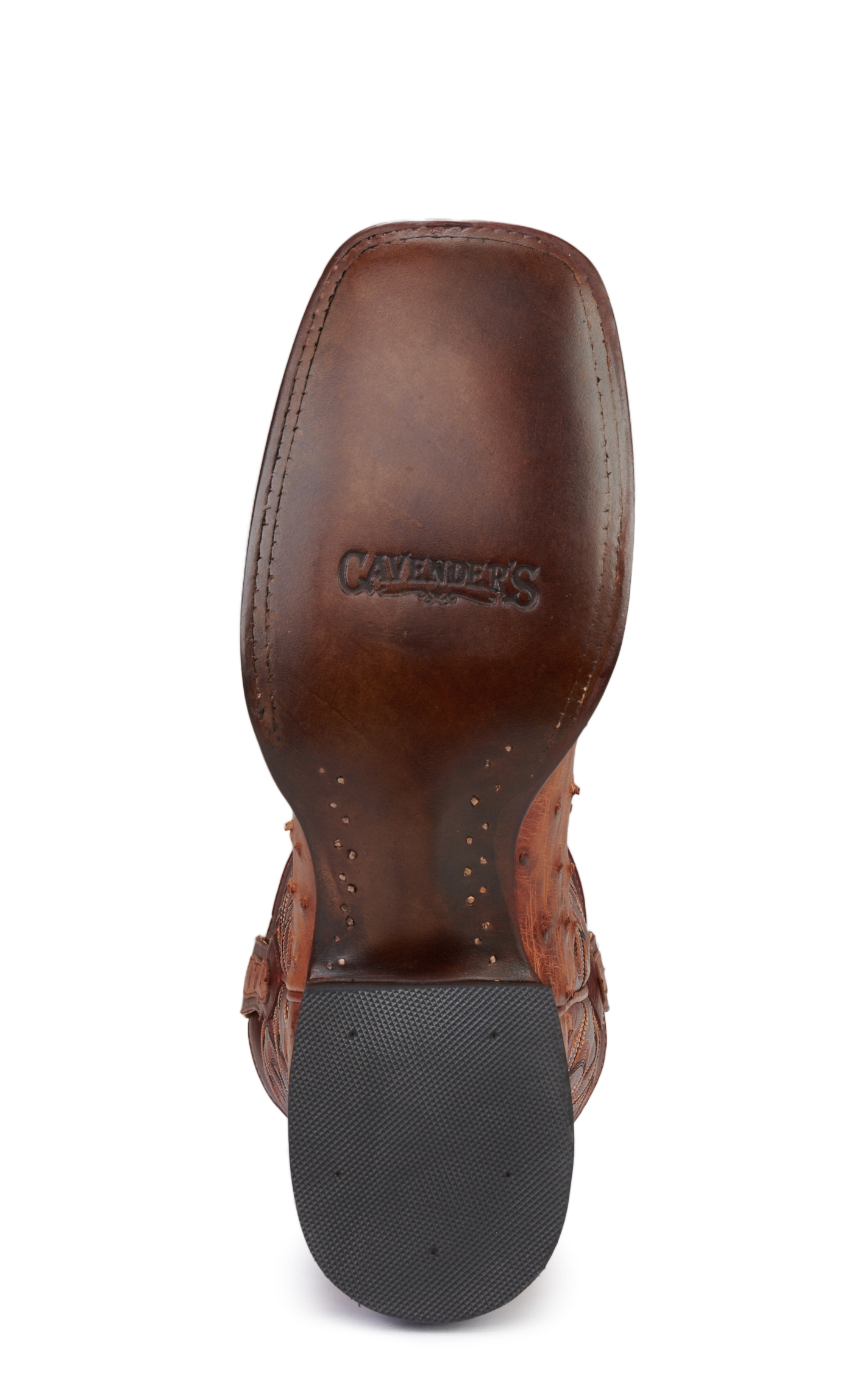 Cavender's Men's Orange and Cognac Full Quill Ostrich Rafter C Wide Square Toe Exotic Cowboy Boots - Image 1