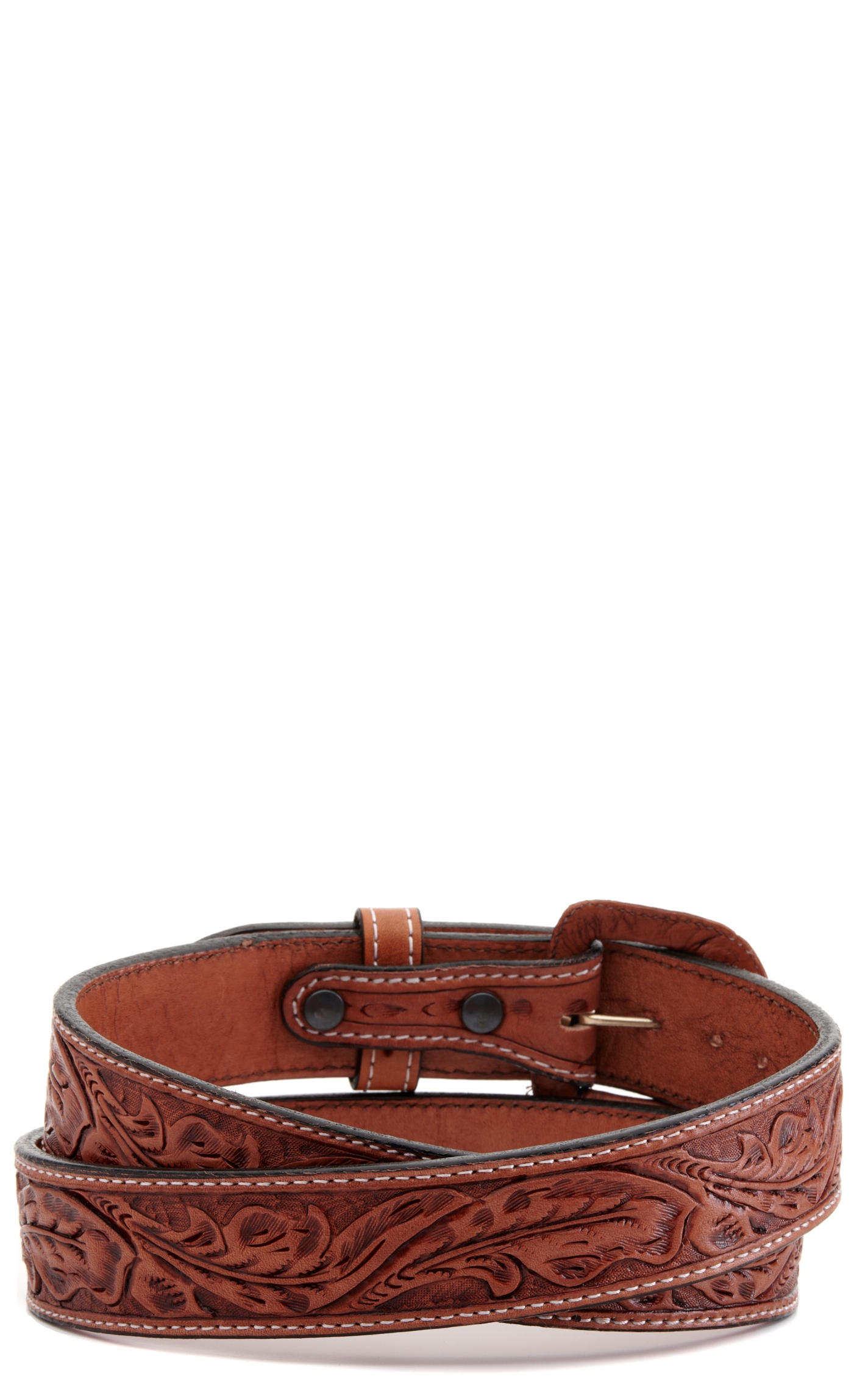 Vogt Men's Russet Brown Running Oak Leaf Tooled Western Belt - Image 1