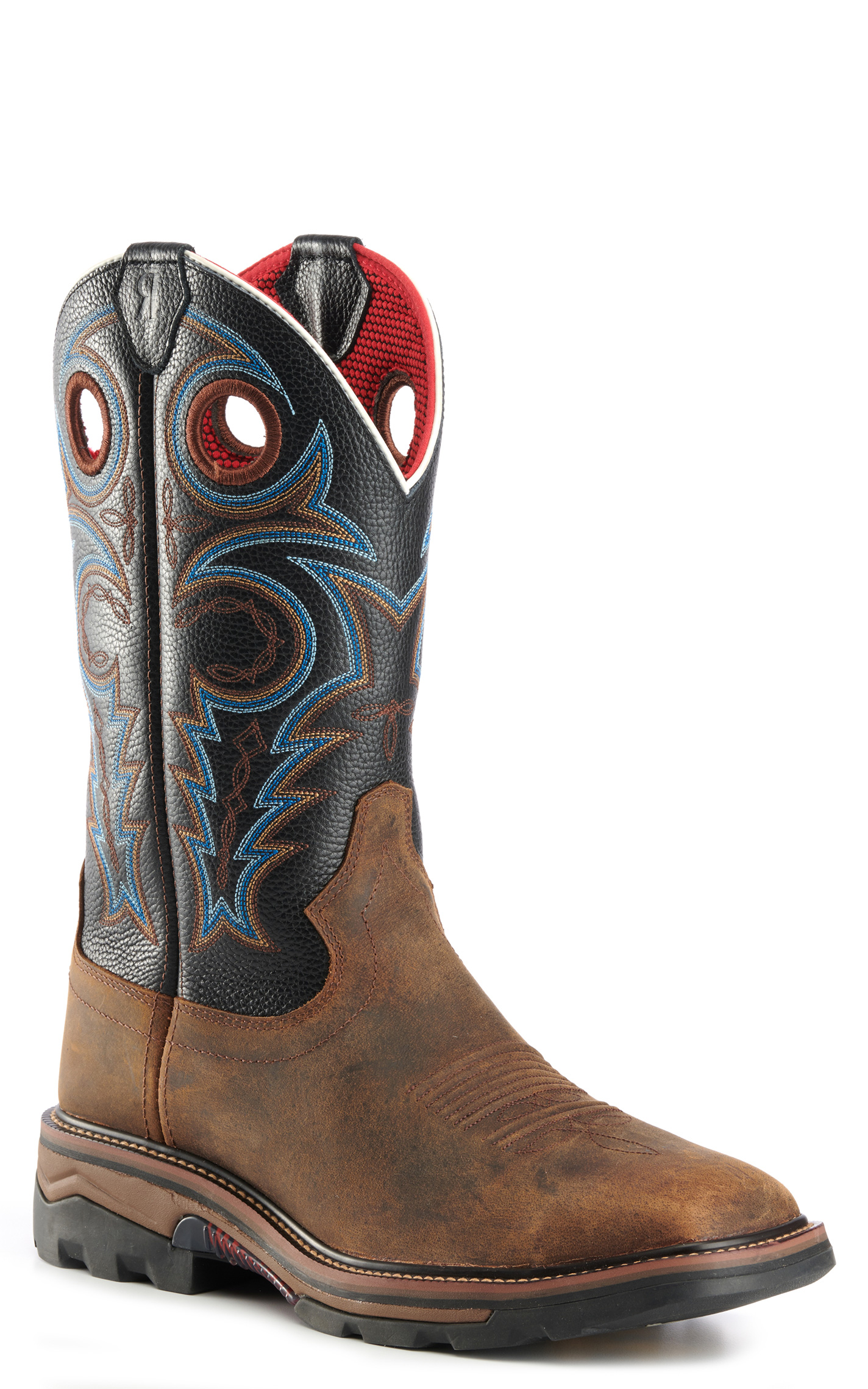 R. Watson Men's Distressed Coffee and Midnight Black Square Toe Work Boots - Image 1