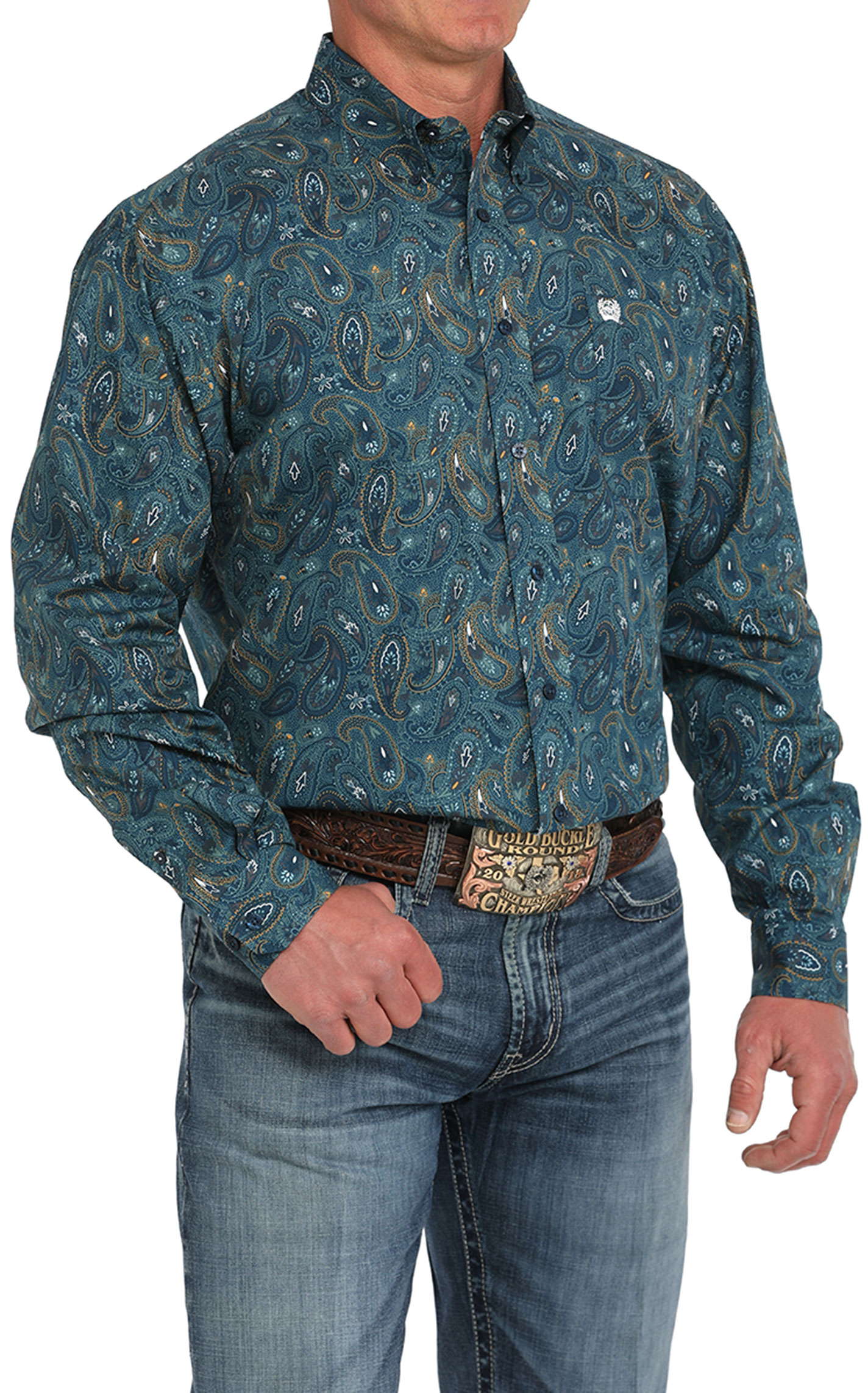 Cinch Men's Midnight Teal Paisley Western Shirt - Image 1