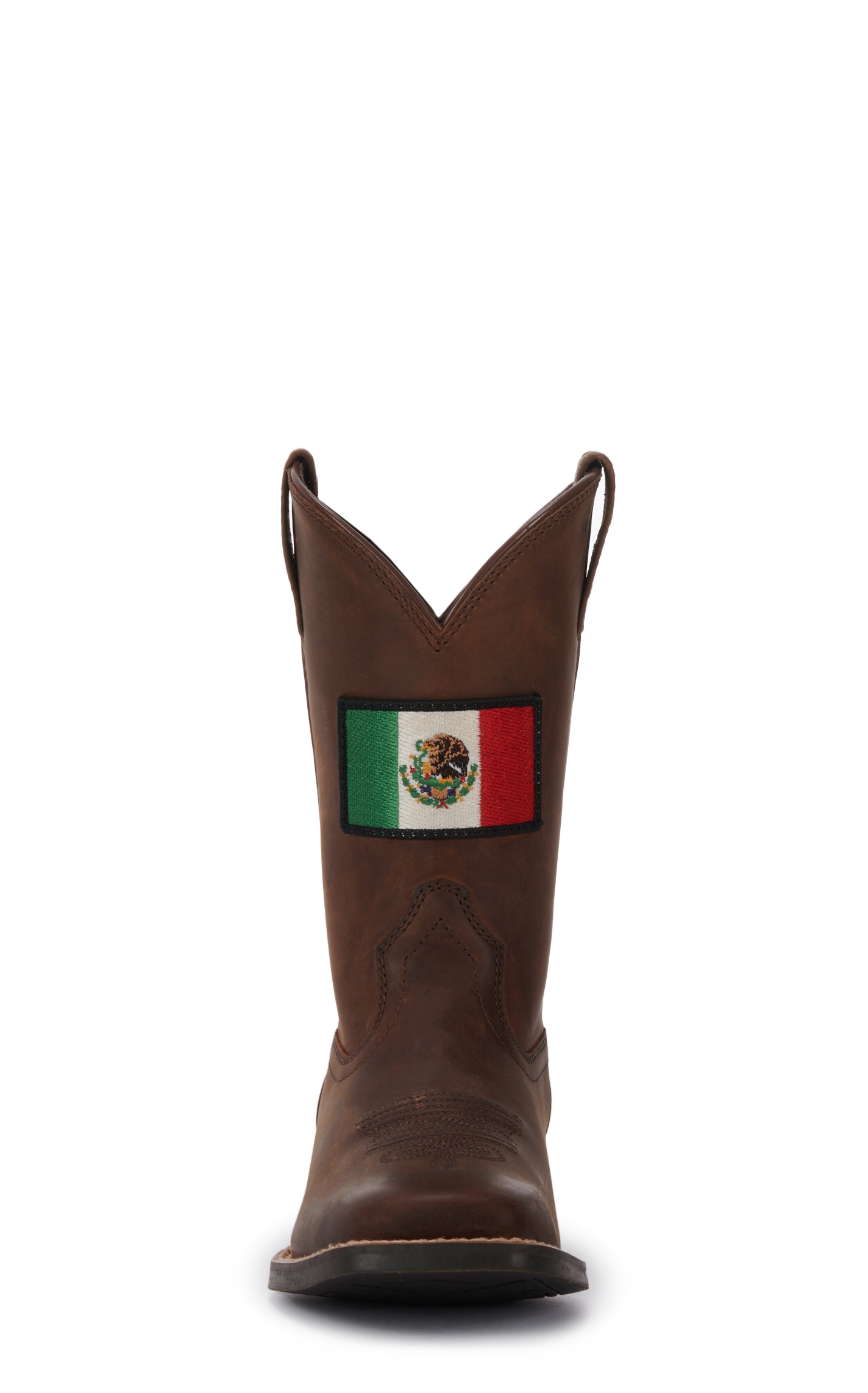 Ariat Youth Leather Distressed Brown with Mexican Flag Patch Wide Square Toe Boots - Image 1