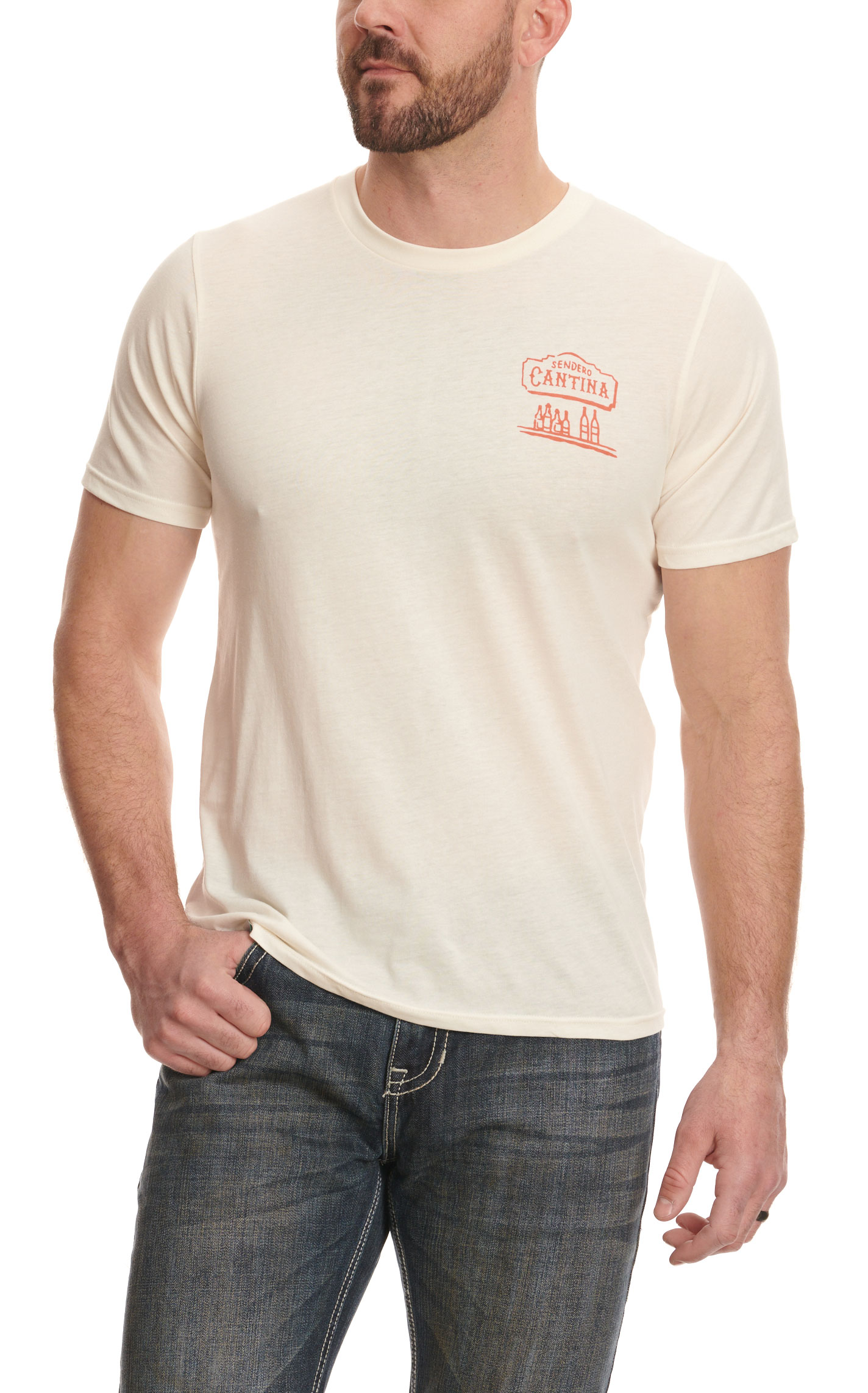 Sendero Provisions Co. Men's Bone Cantina de Sendero Logo Graphic Short Sleeve T-Shirt - Image 1