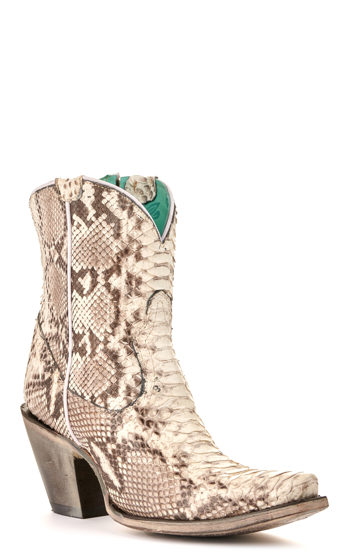 Corral Women's Natural Full Python Snip Toe Exotic Cowboy Booties - Image 1