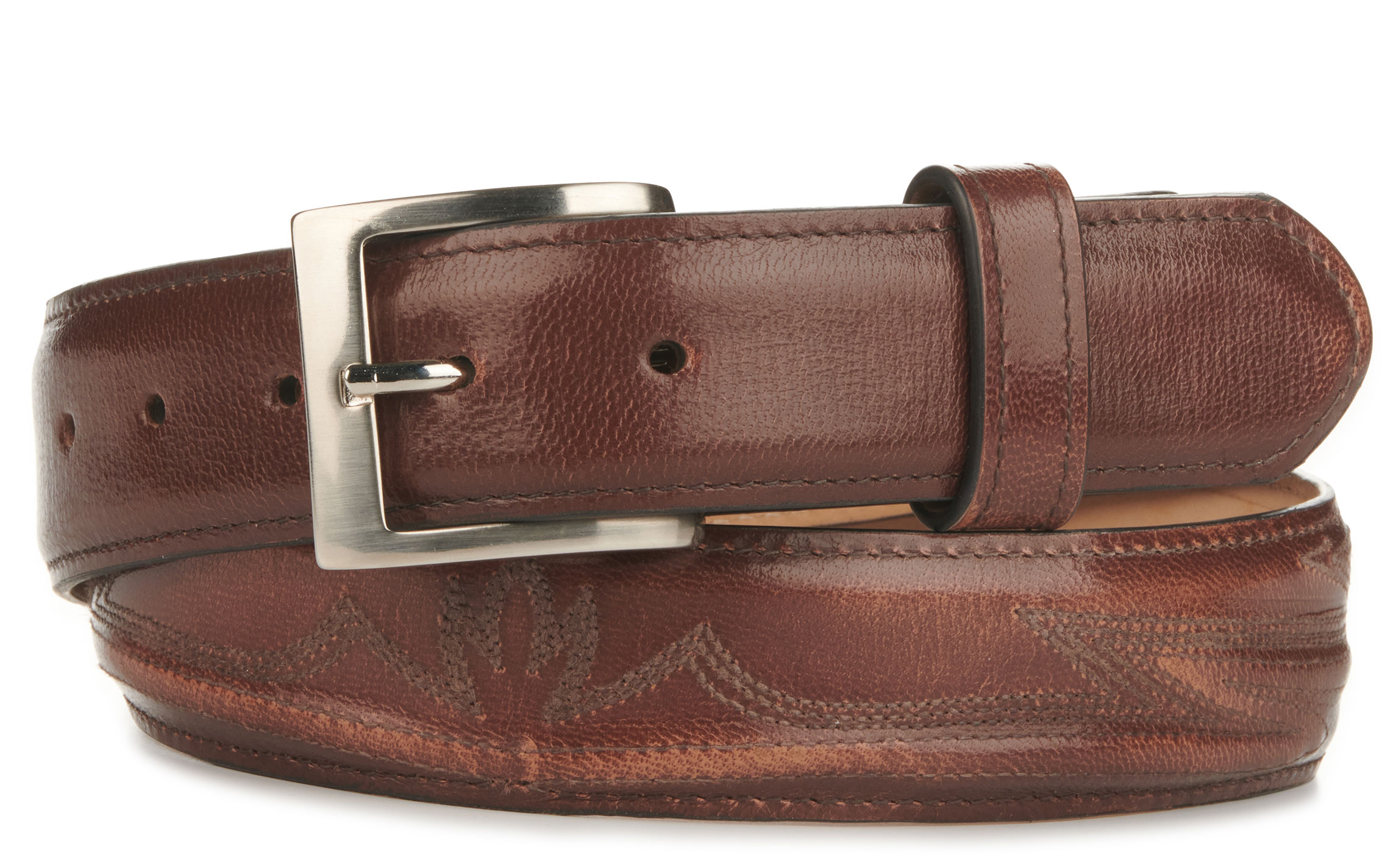 JRC & Sons Men's Russet Stitched Goat Leather Western Belt - Image 1