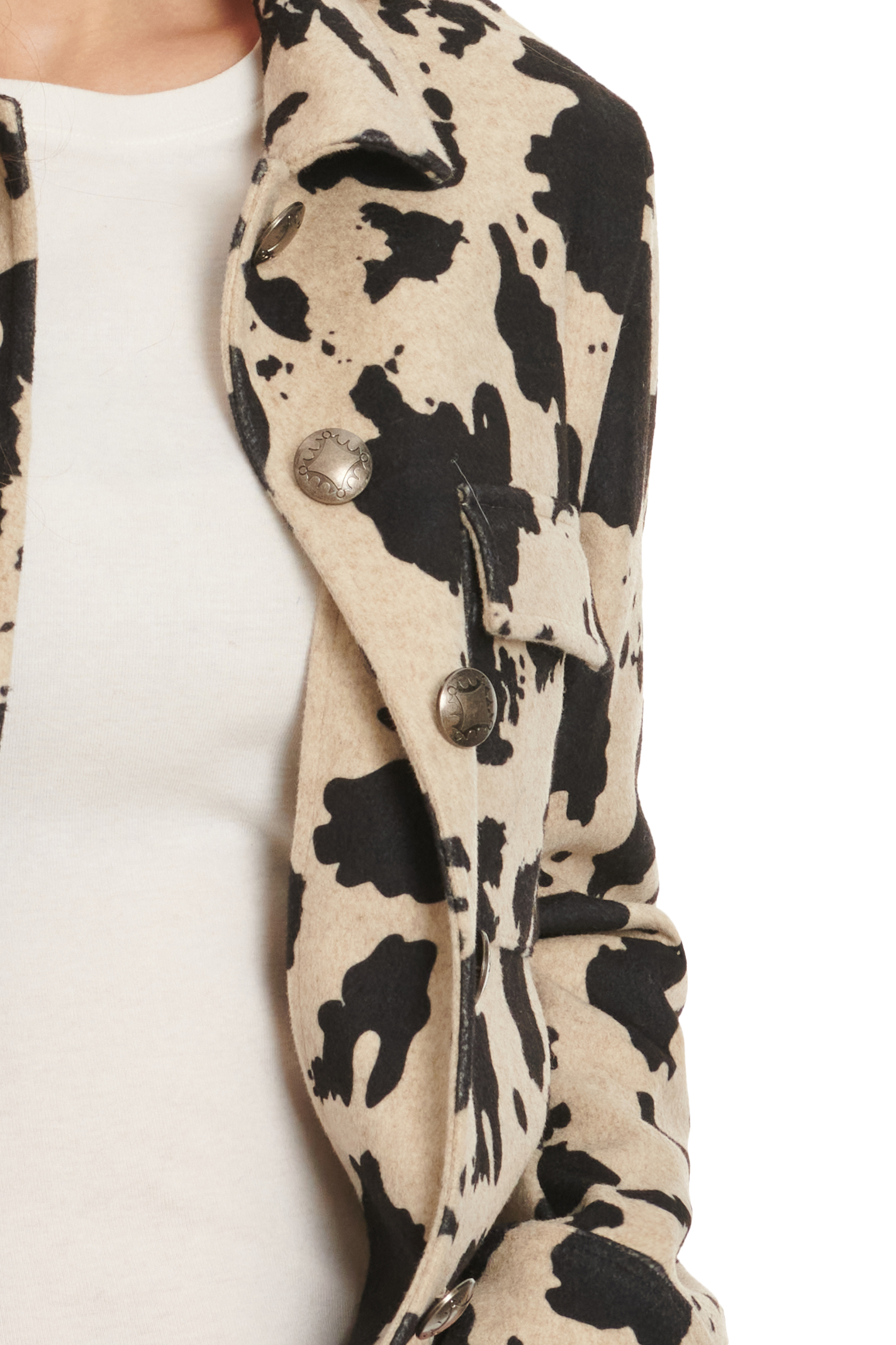 Fashion Express Women's Sand & Black Cow Print Long Sleeve Cropped Jacket - Image 1