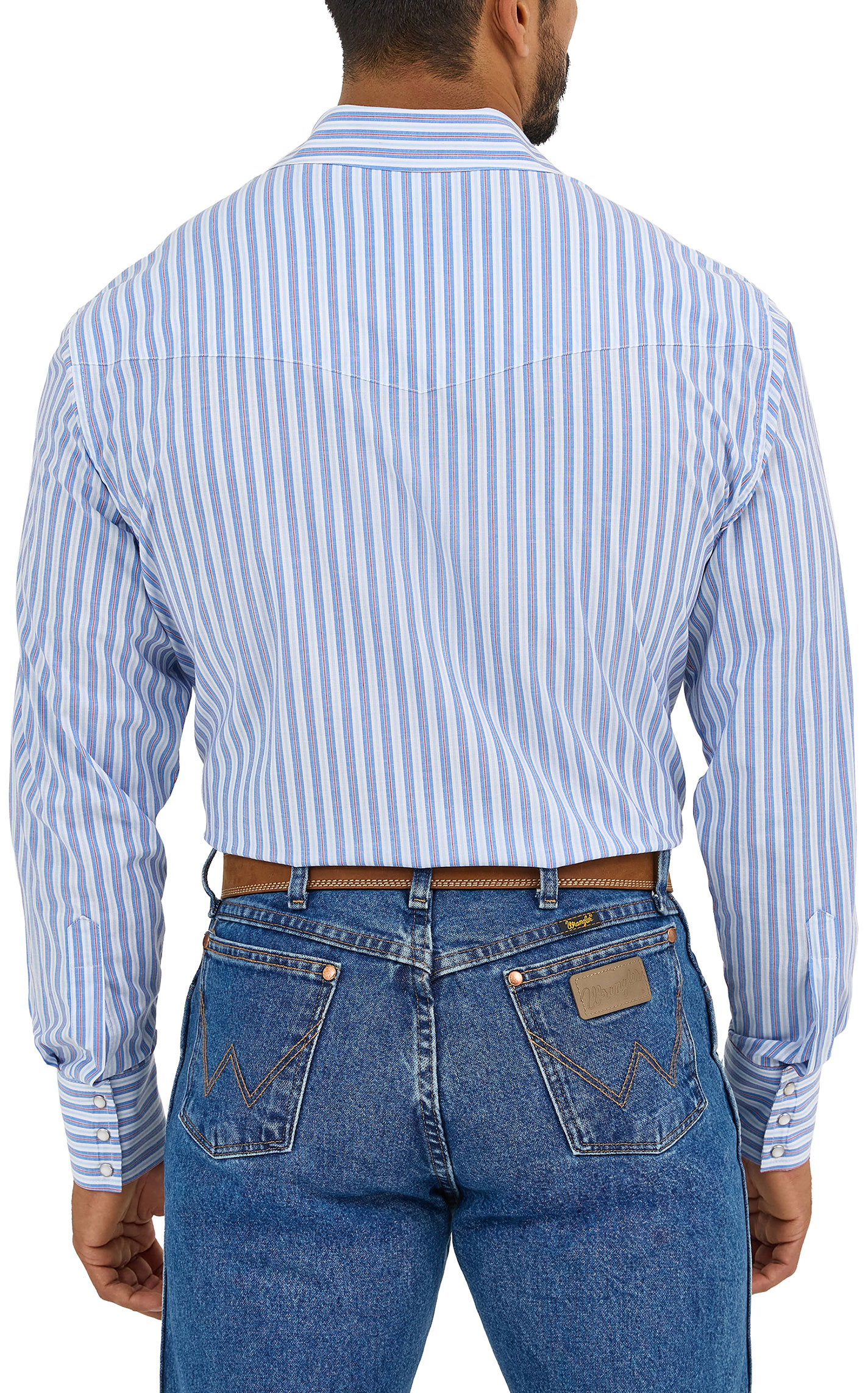 Wrangler Men's Light Blue Striped Long Sleeve Western Shirt - Image 1