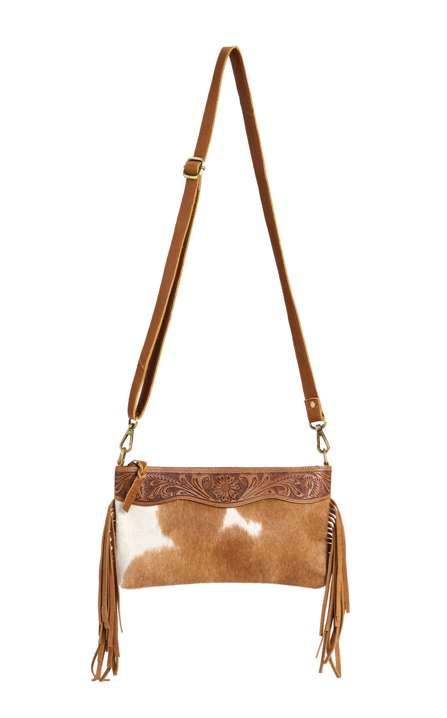Montana Clothing Co. Hair on Hide Tooled Crossbody Bag - Image 1