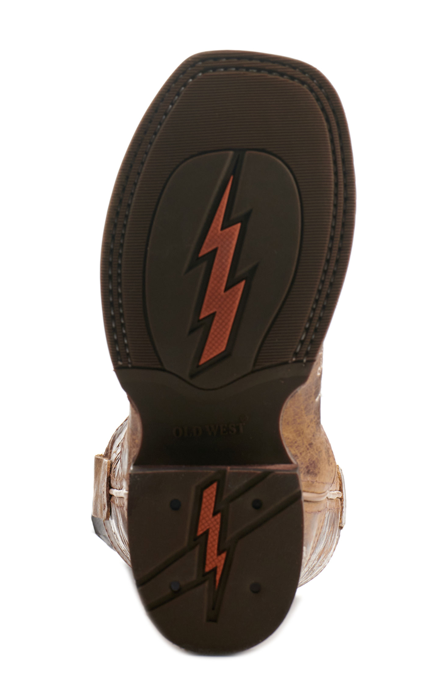 Old West Youth Burnt Tan with Cream Embroidery Wide Square Toe Cowboy Boots - Image 1