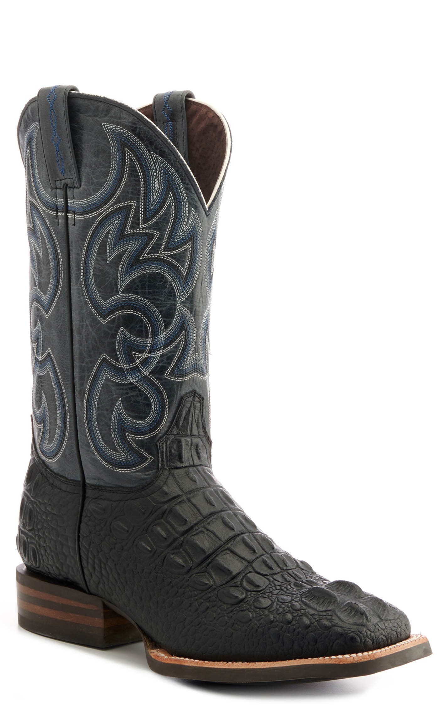Cavender's Men's Intrepid Black Hornback Alligator Print and Gray Wide Square Toe Cowboy Boot - Image 1