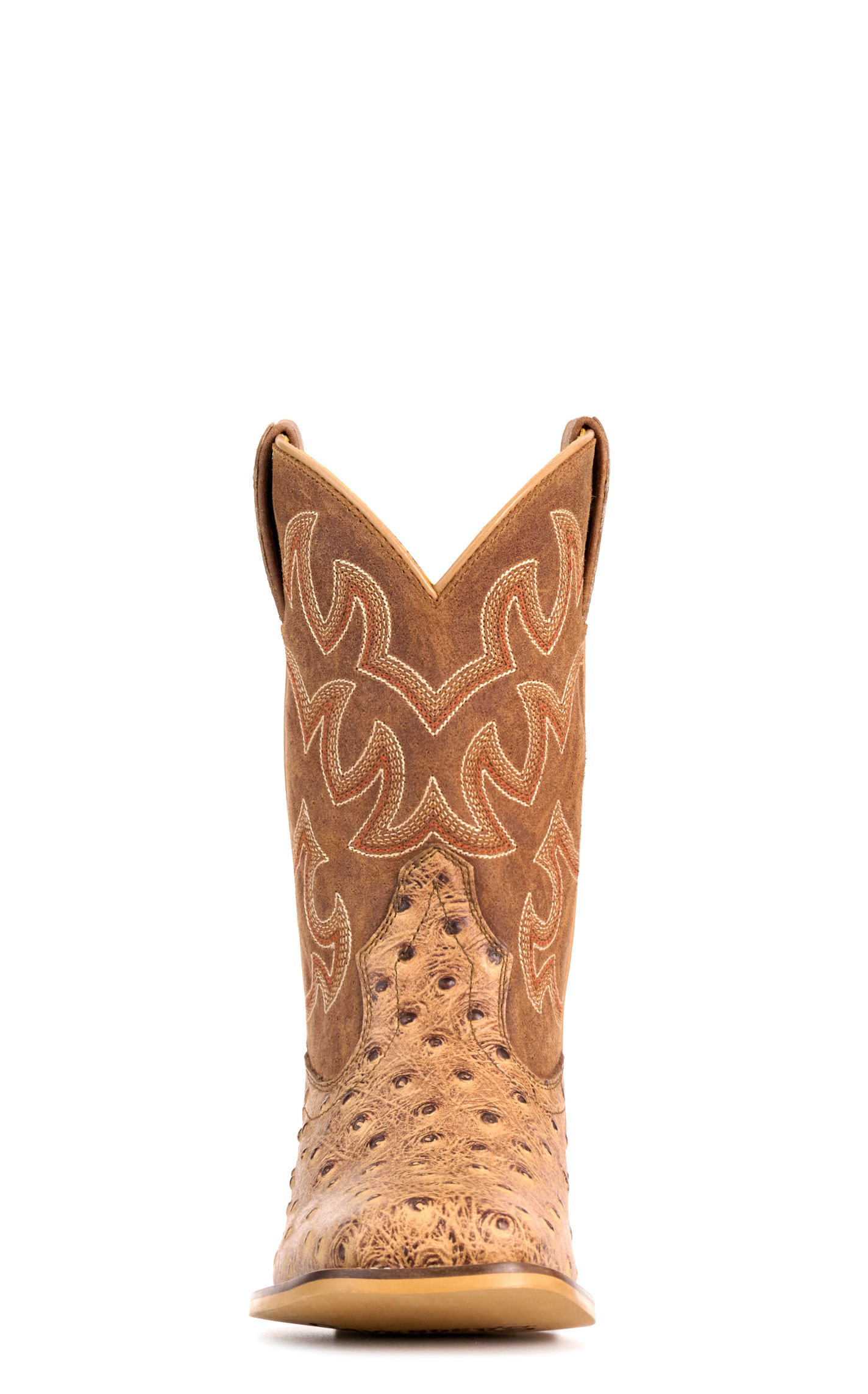 Cavender's Kids' Camel Ostrich Print and Brown Wide Square Toe Cowboy Boots - Image 1