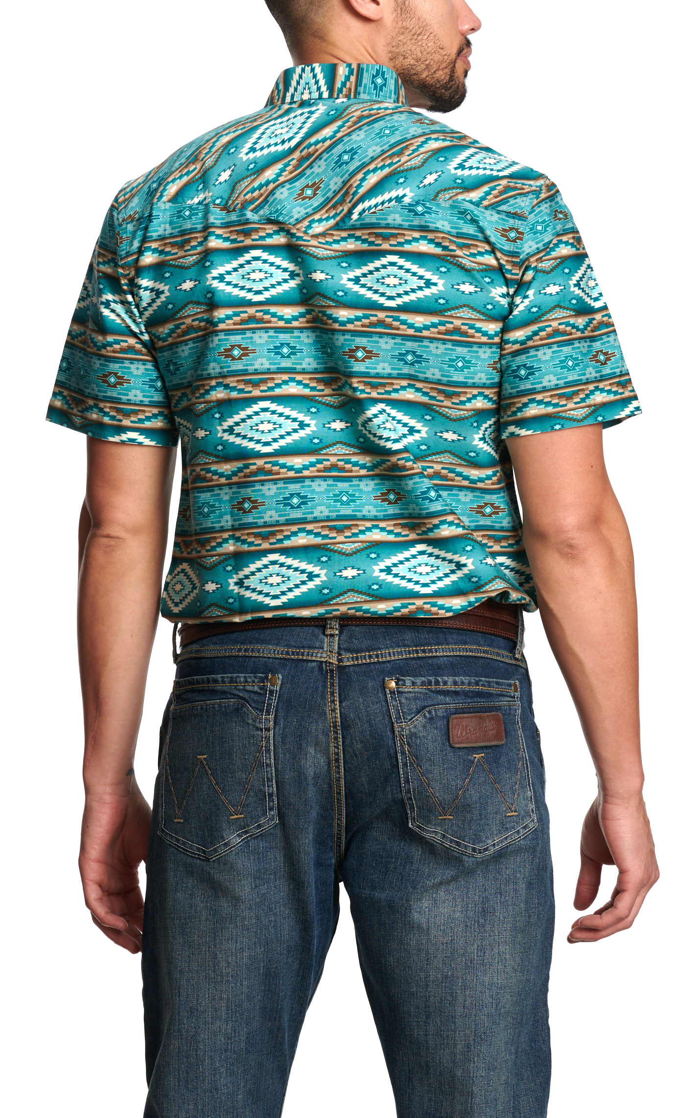 Rafter C Men's Turquoise & Multi-Color Aztec Shirt - Image 1