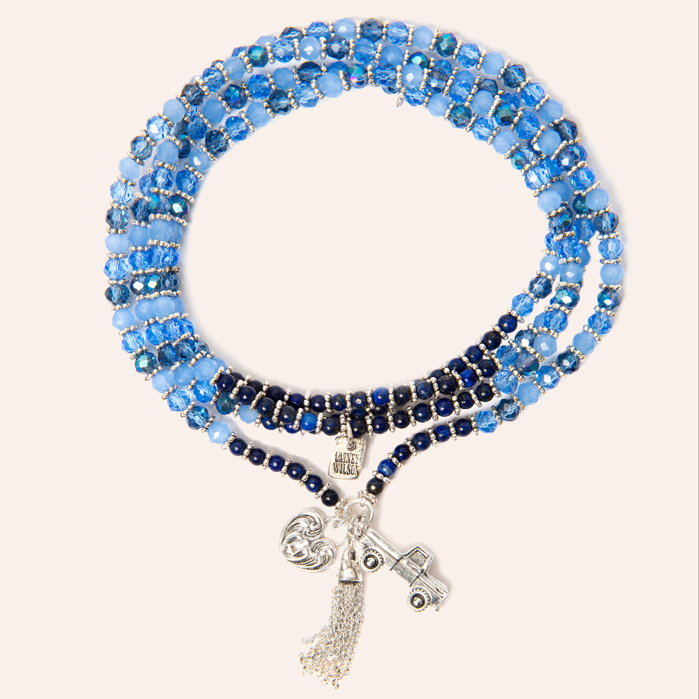 Lainey Wilson Silver & Blue Beaded Convertible Necklace Bracelet - Image 1