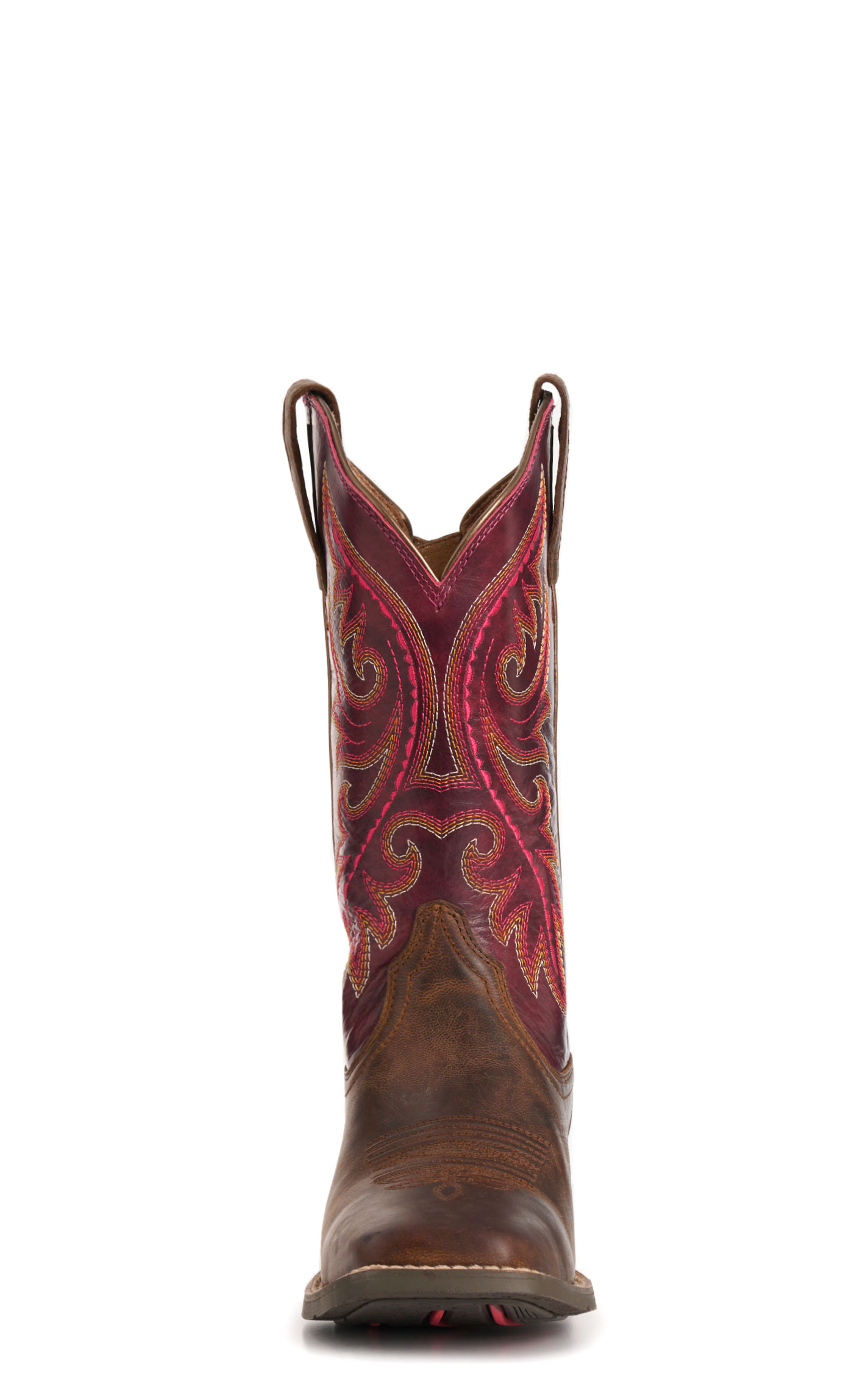 Ariat Women's Worn Mocha and Raspberry Round Up Back Zip Wide Square Toe Cowboy Boots - Image 1