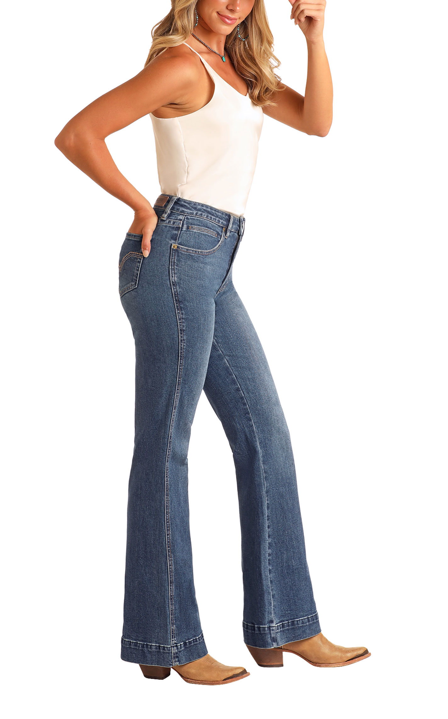 Rock & Roll Denim Women's Medium Wash Embroidered Pocket Trouser Jeans - Image 1