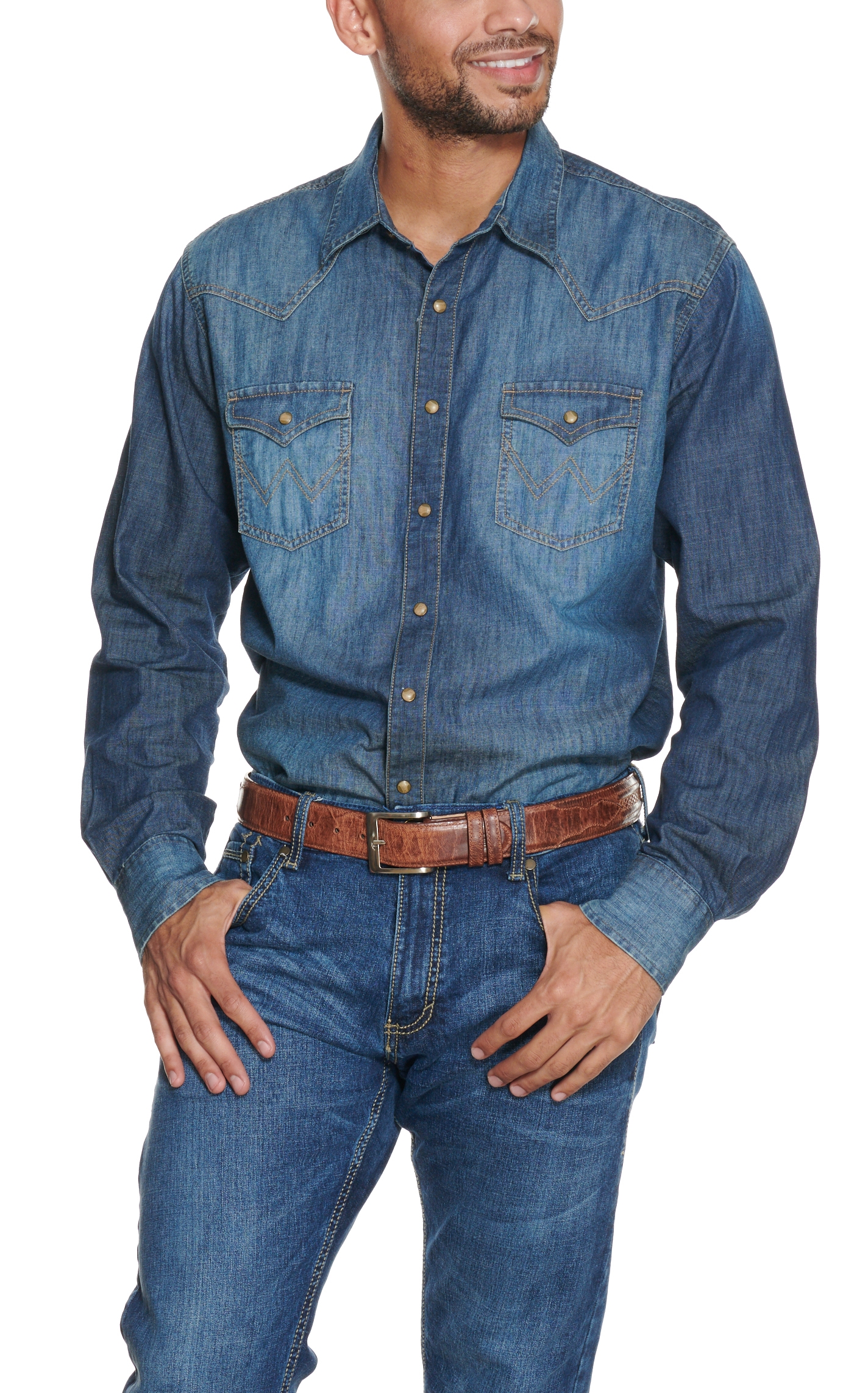 Wrangler Retro Men's Solid Denim Long Sleeve Western Shirt - Image 1